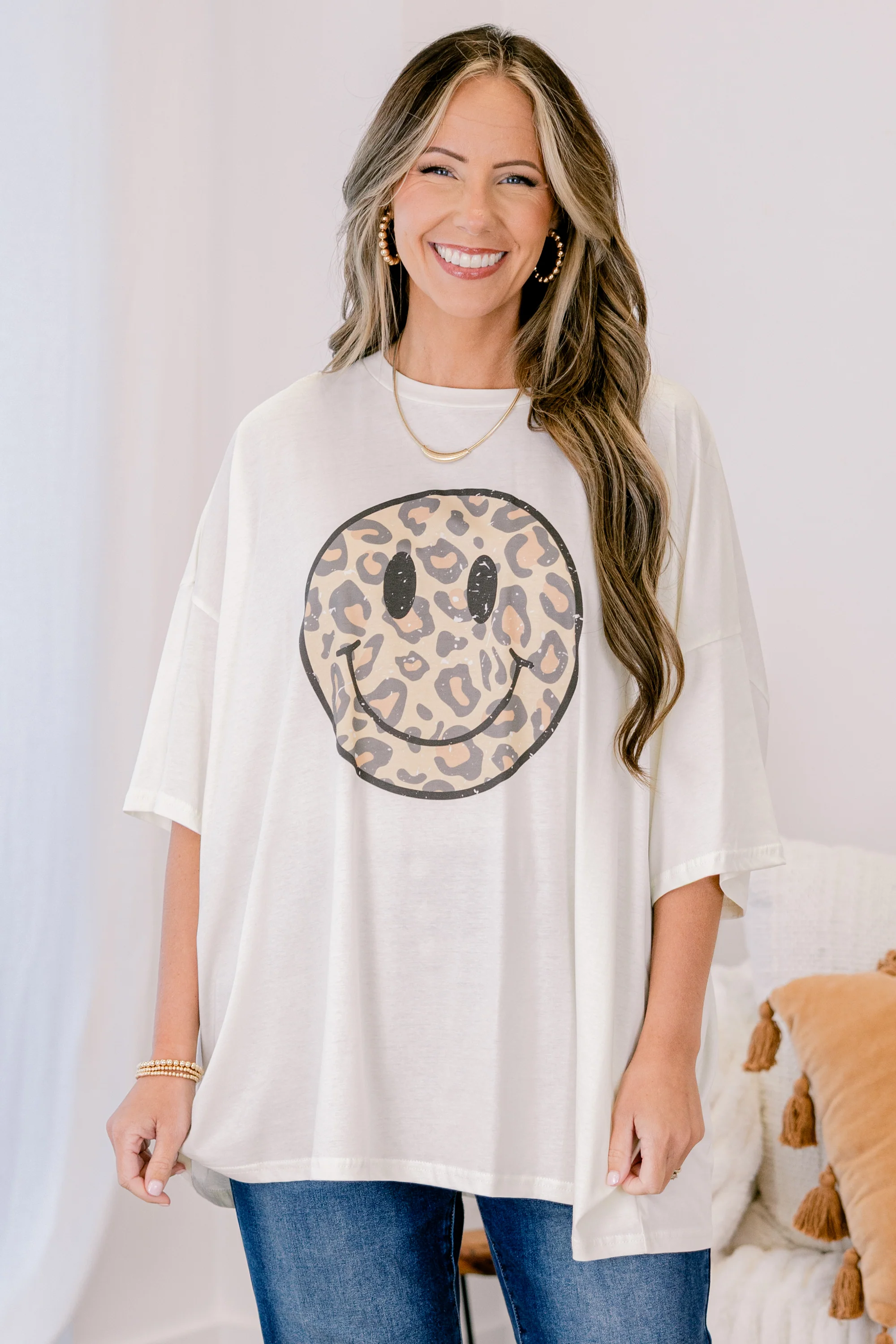 Fierce Smile Boyfriend Tee, Ivory - Weilaico
