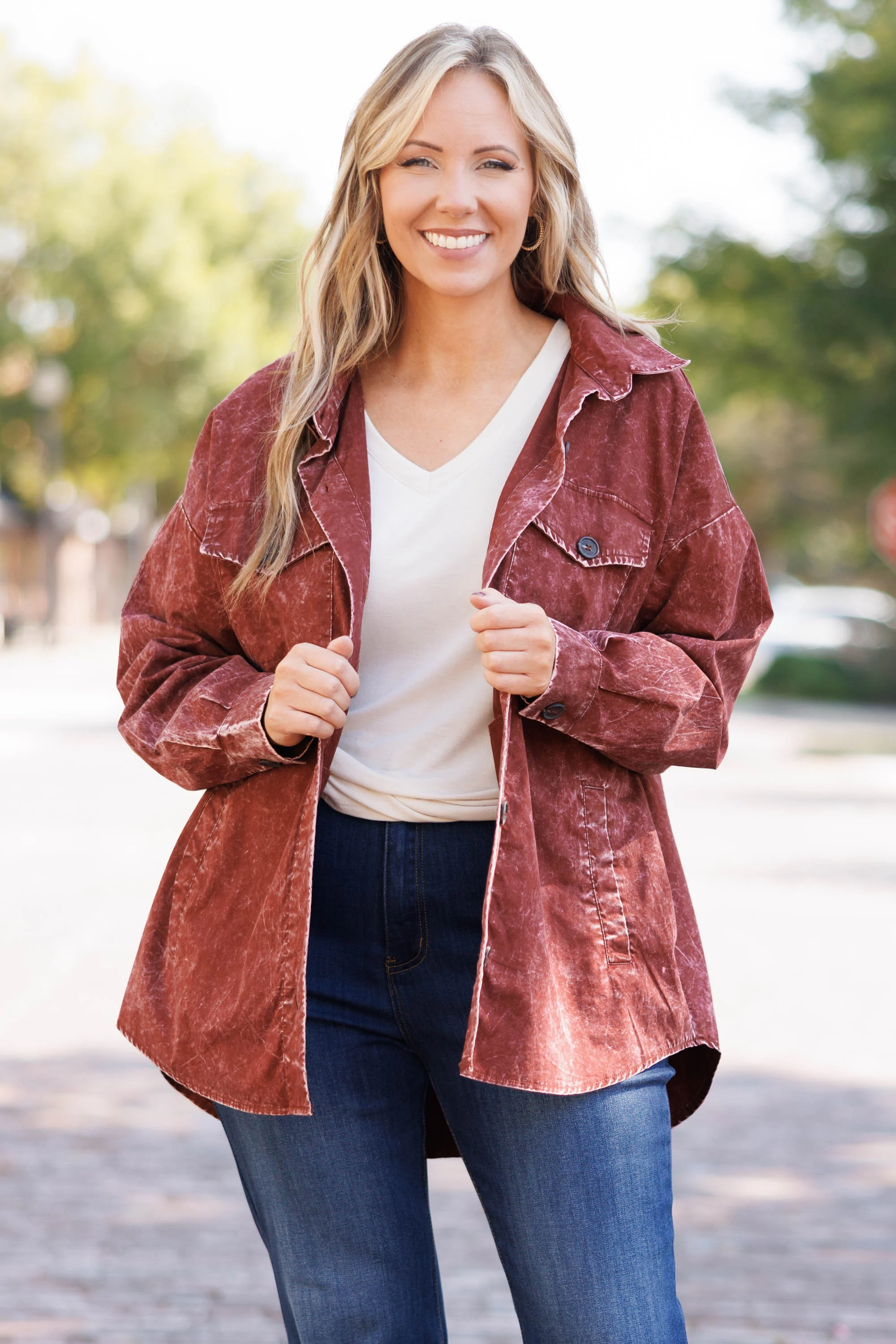 Feisty and Fun Shacket, Dark Rust - Weilaico