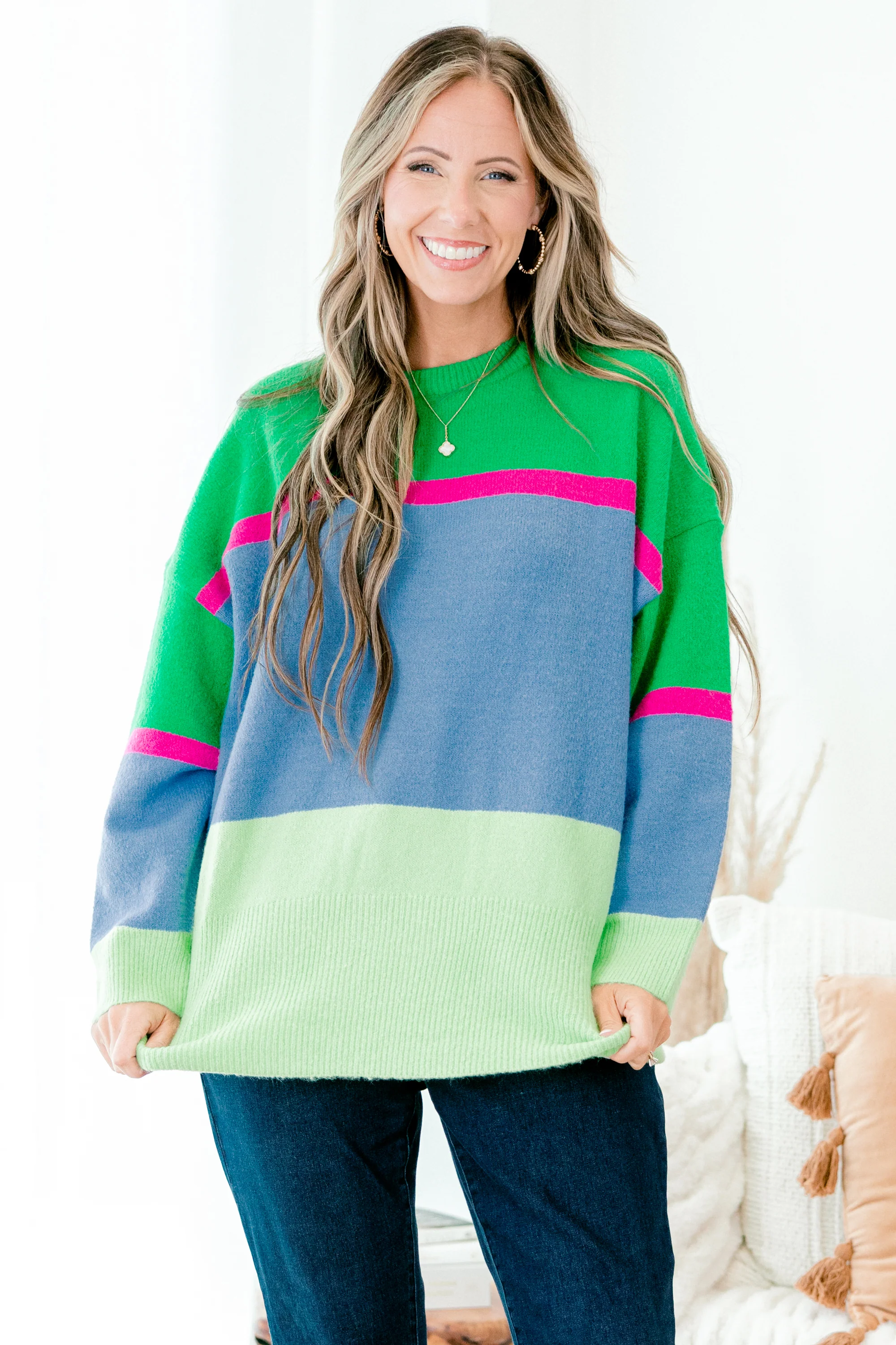 On My Block Sweater, Green Multi - Weilaico