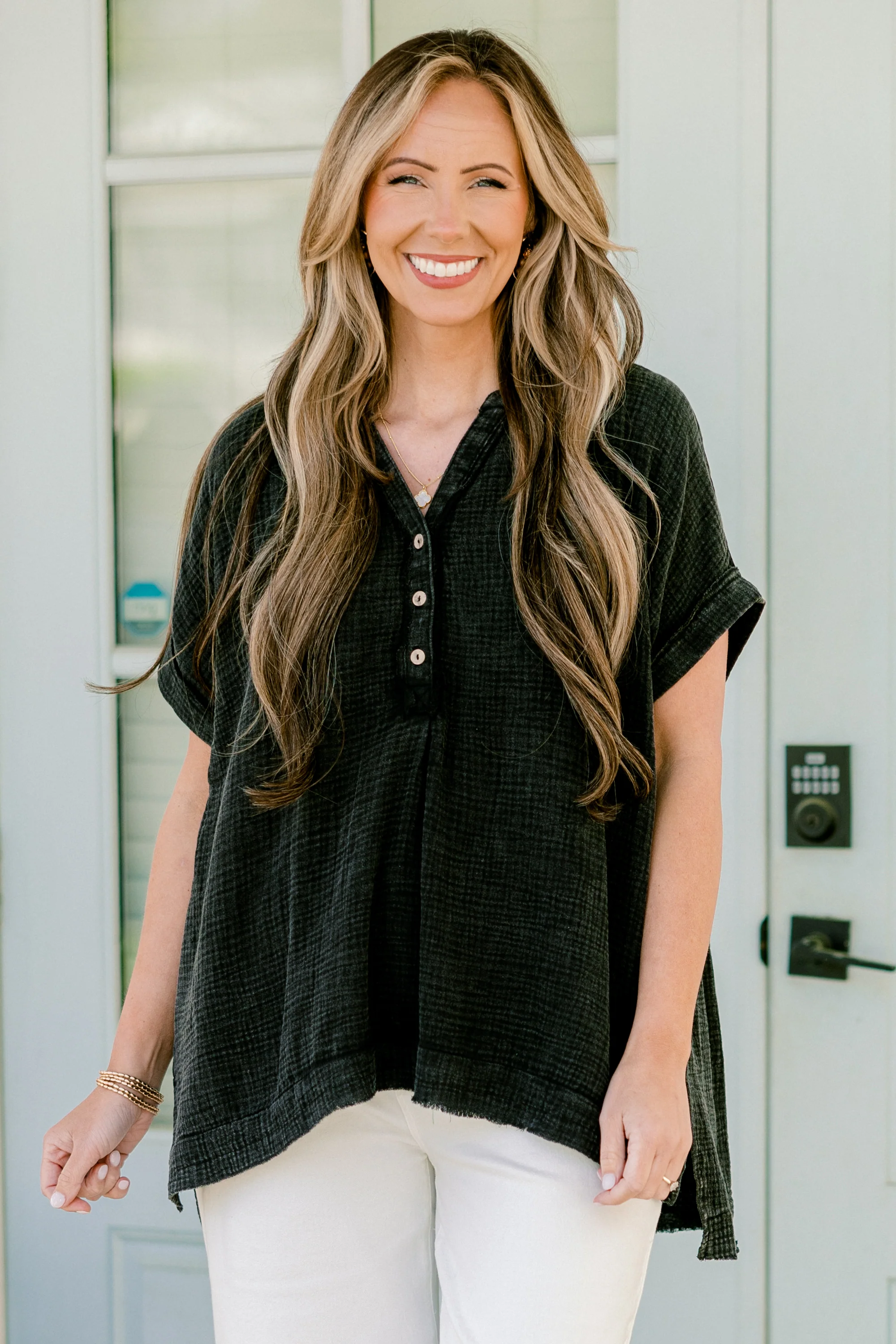 Cute And Carefree Top, Ash Black - Weilaico