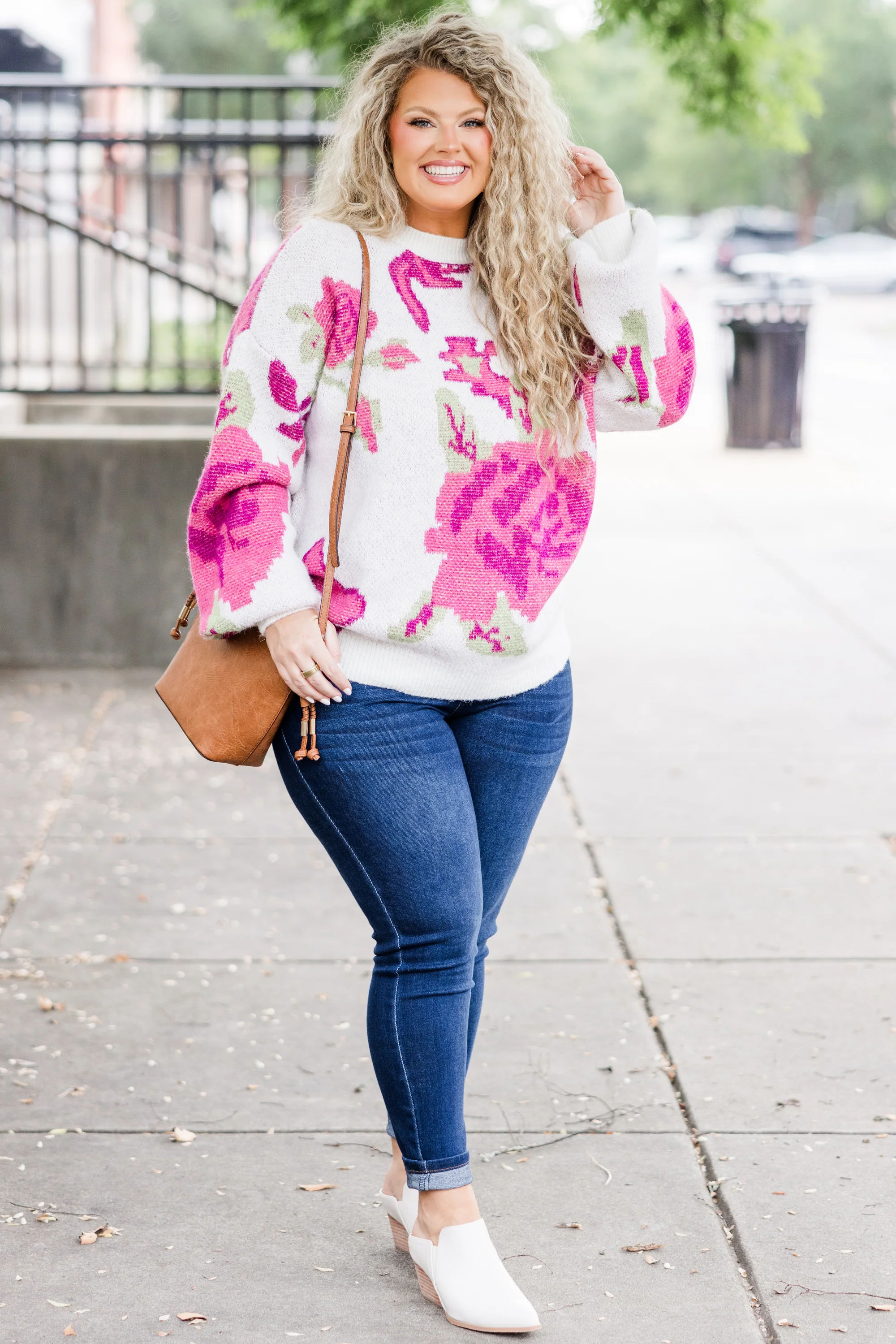 Cherry Blossoms Kisses Sweater, White - Weilaico