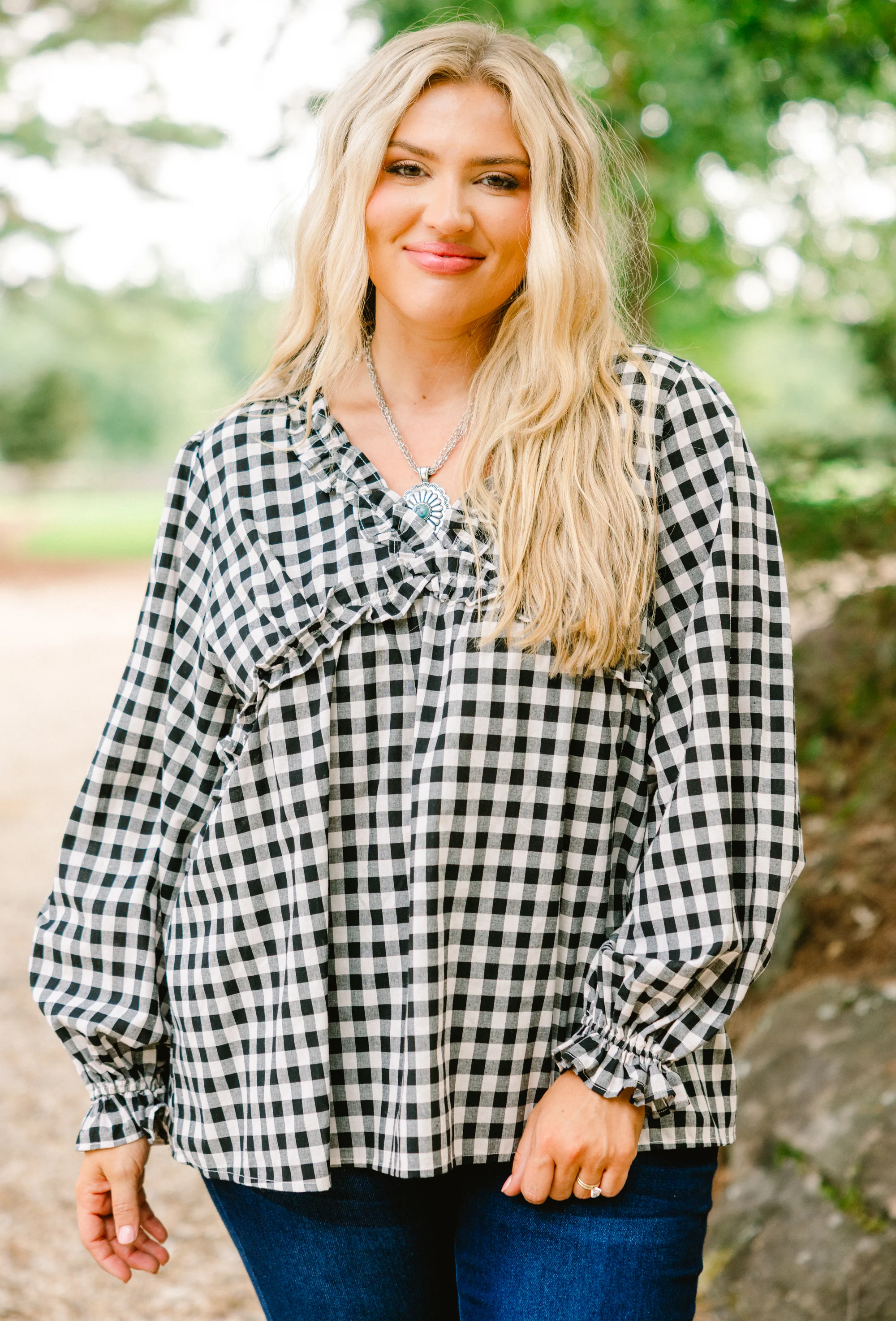 Sparkling Sunlight Top, Black Gingham - Weilaico