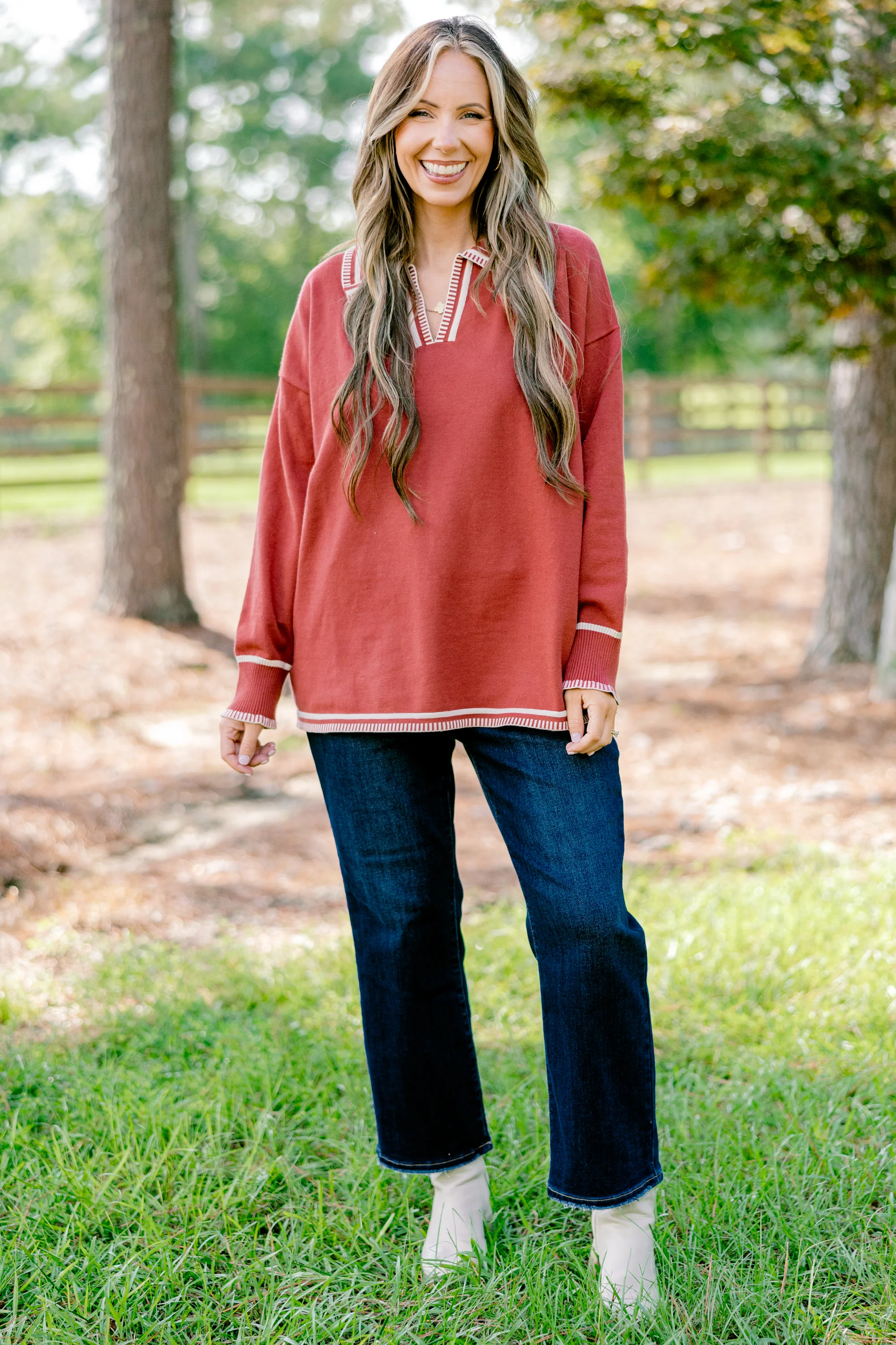 Distant Sun Sweater, Rust - Weilaico