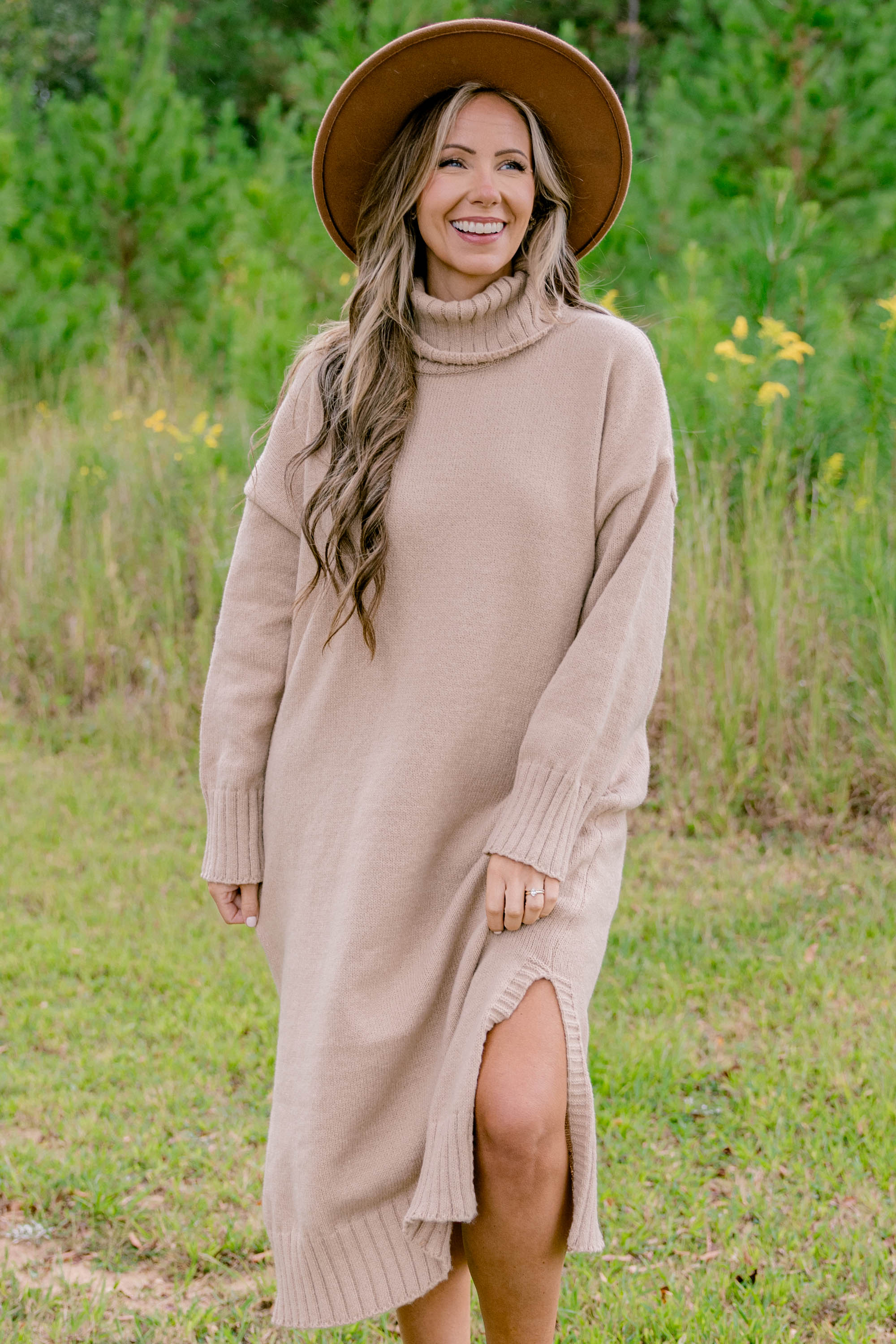 On The Mark Sweater Dress, Taupe - Weilaico