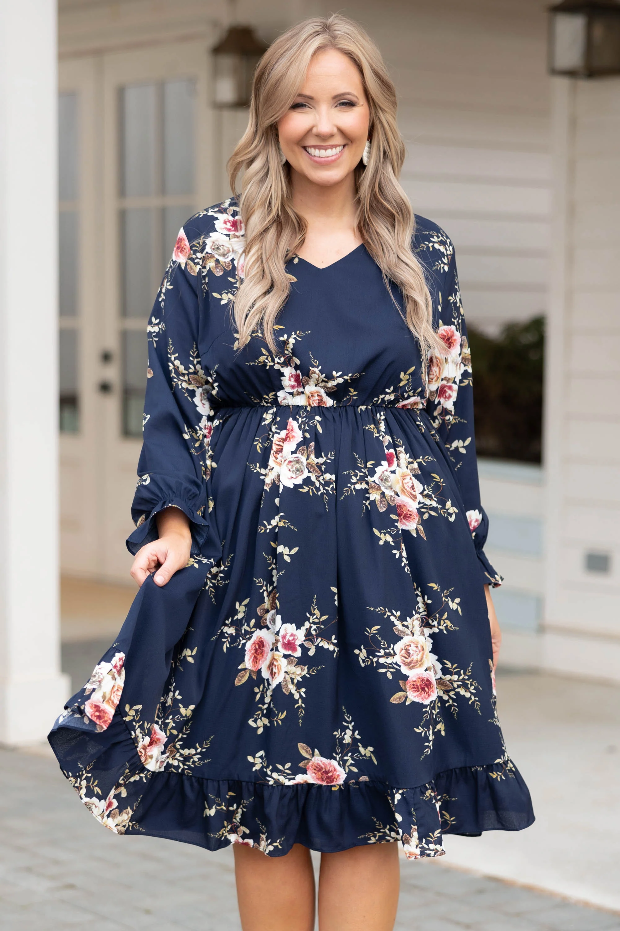 Beautifully Blooming Dress, Navy - Weilaico