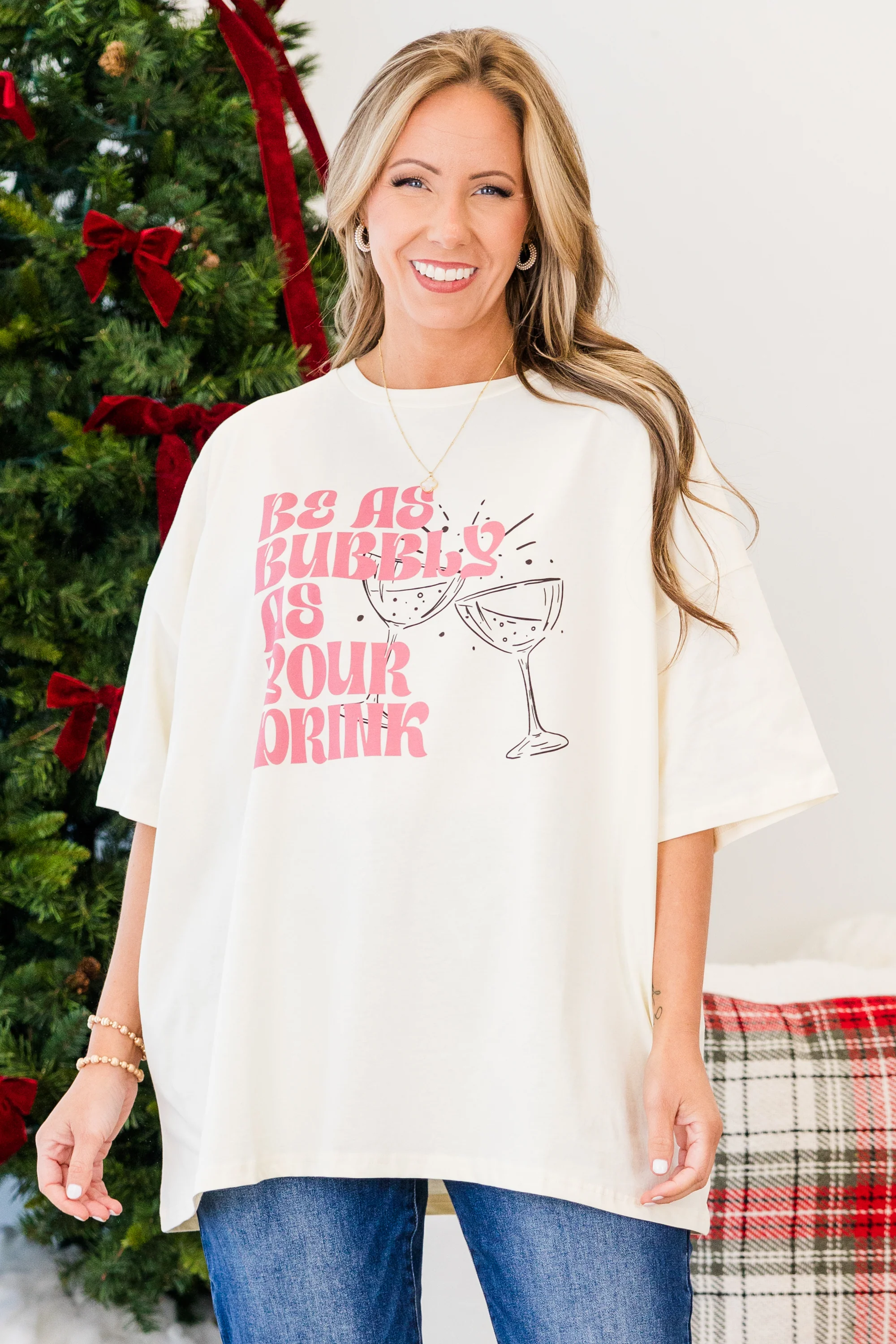 Be Bubbly Boyfriend Tee, Ivory - Weilaico