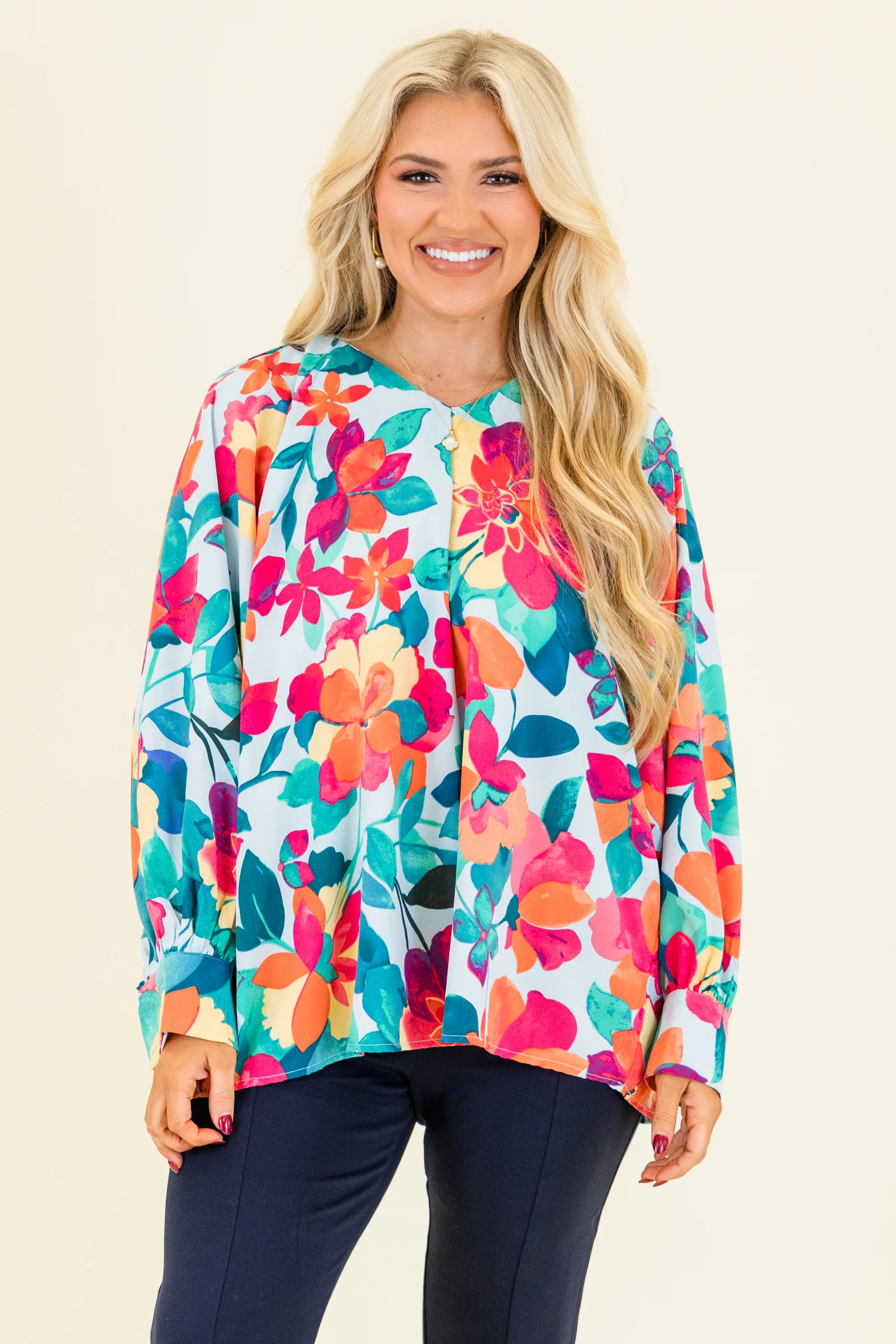 Southern Sweetness Top, Blue-Multi - Weilaico