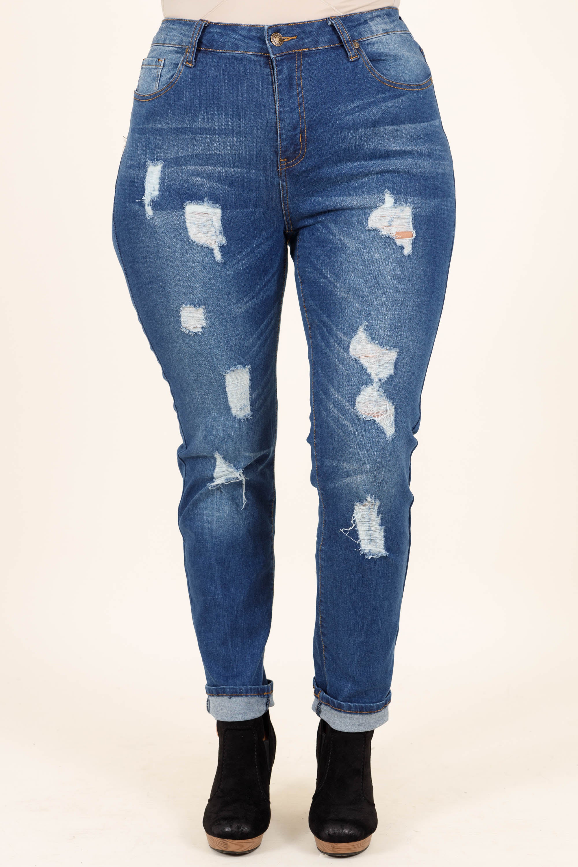 Arriving In Style Boyfriend Jeans, Medium Wash - Weilaico