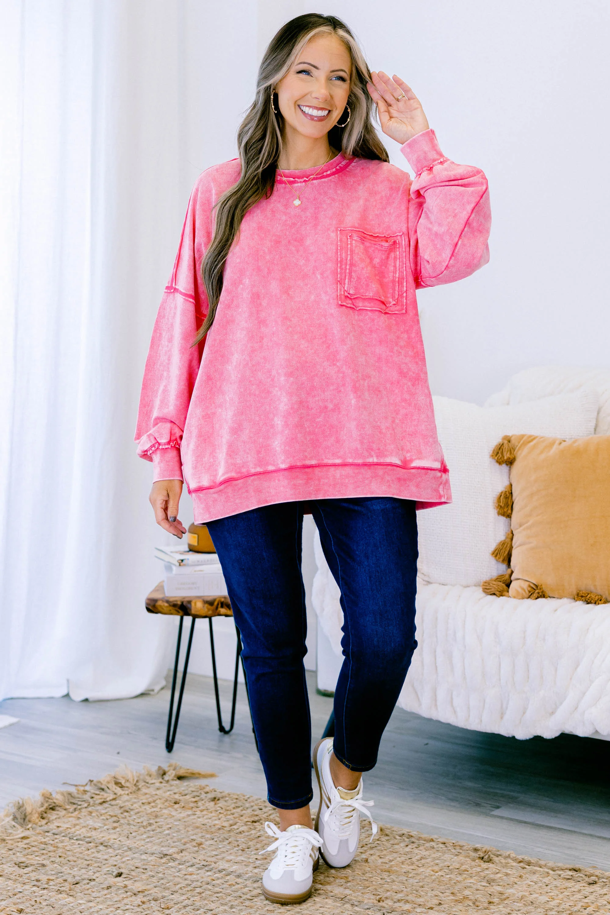 Staying Positive Top, Fuchsia - Weilaico