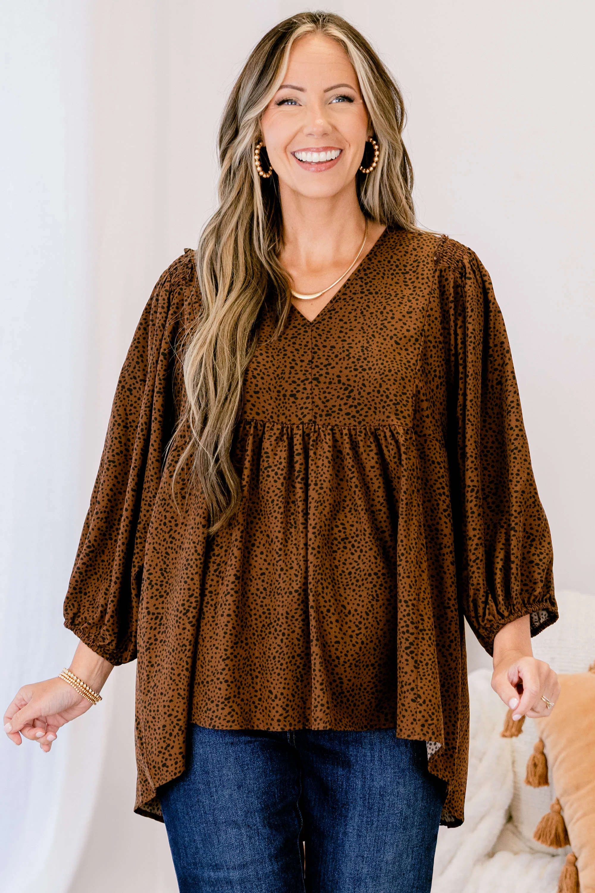 Looking For A Message Top, Brown-Black - Weilaico