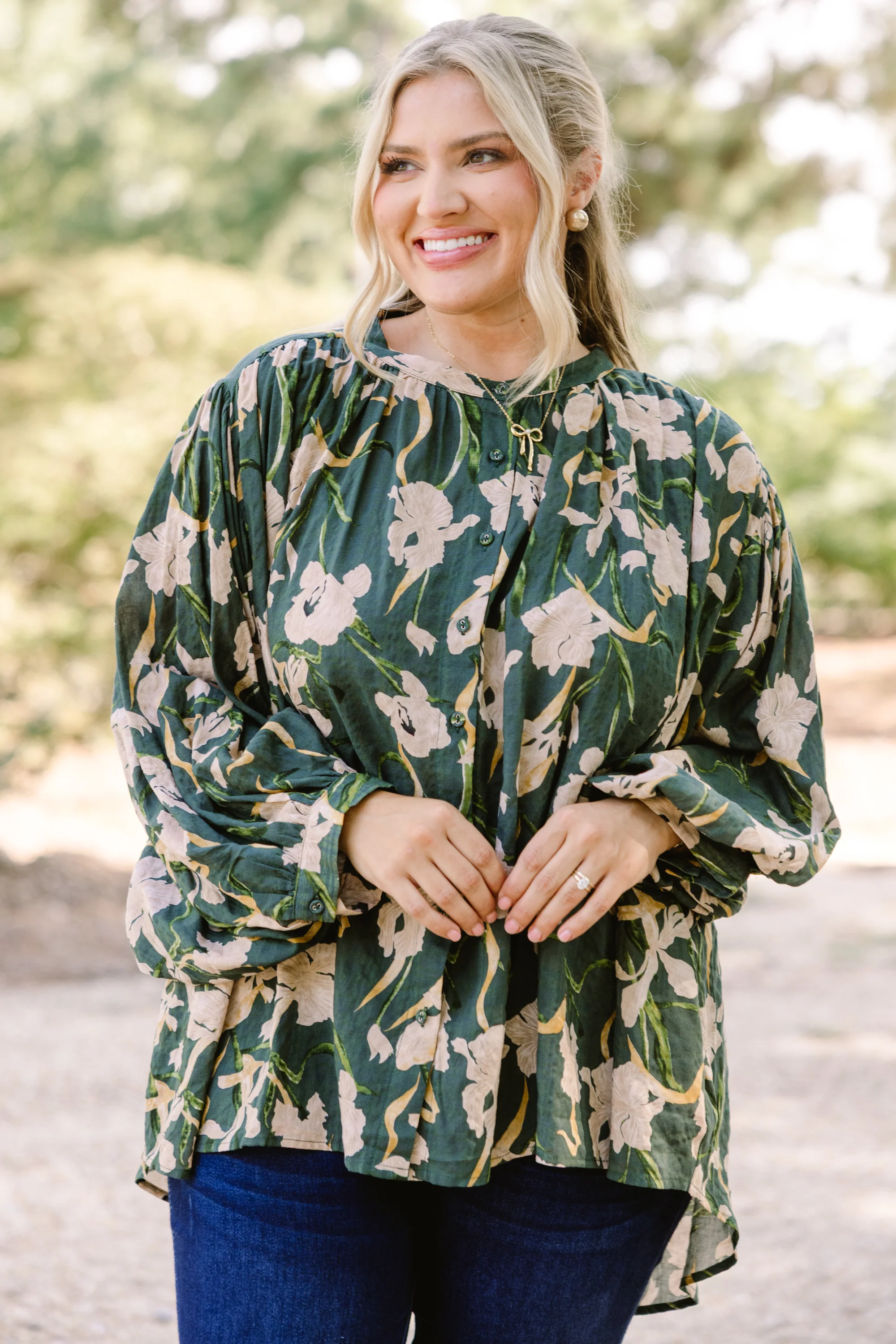 Away From It All Tunic, Green Floral - Weilaico