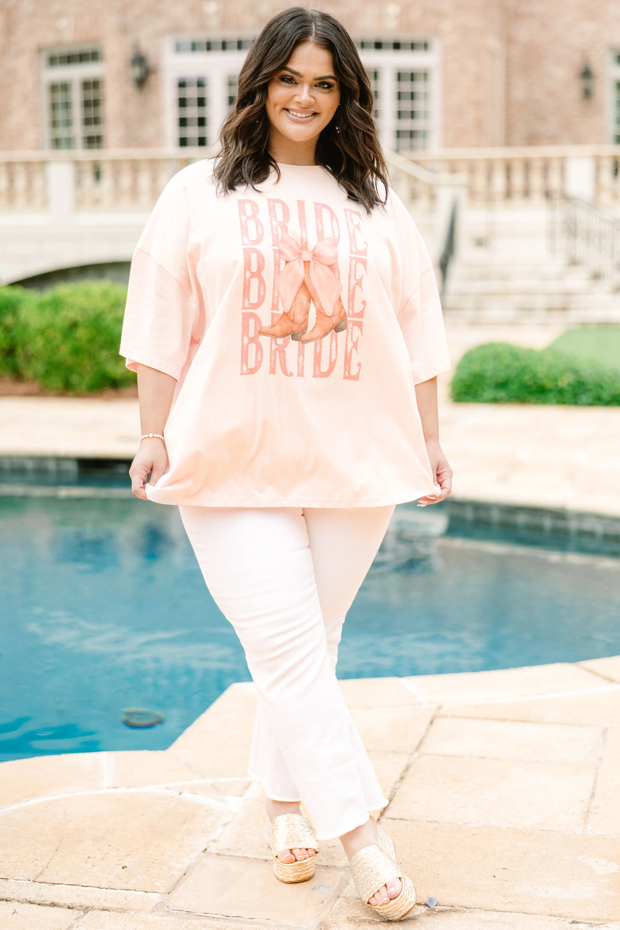 Bridal Boots Boyfriend Tee, Cream Pink - Weilaico