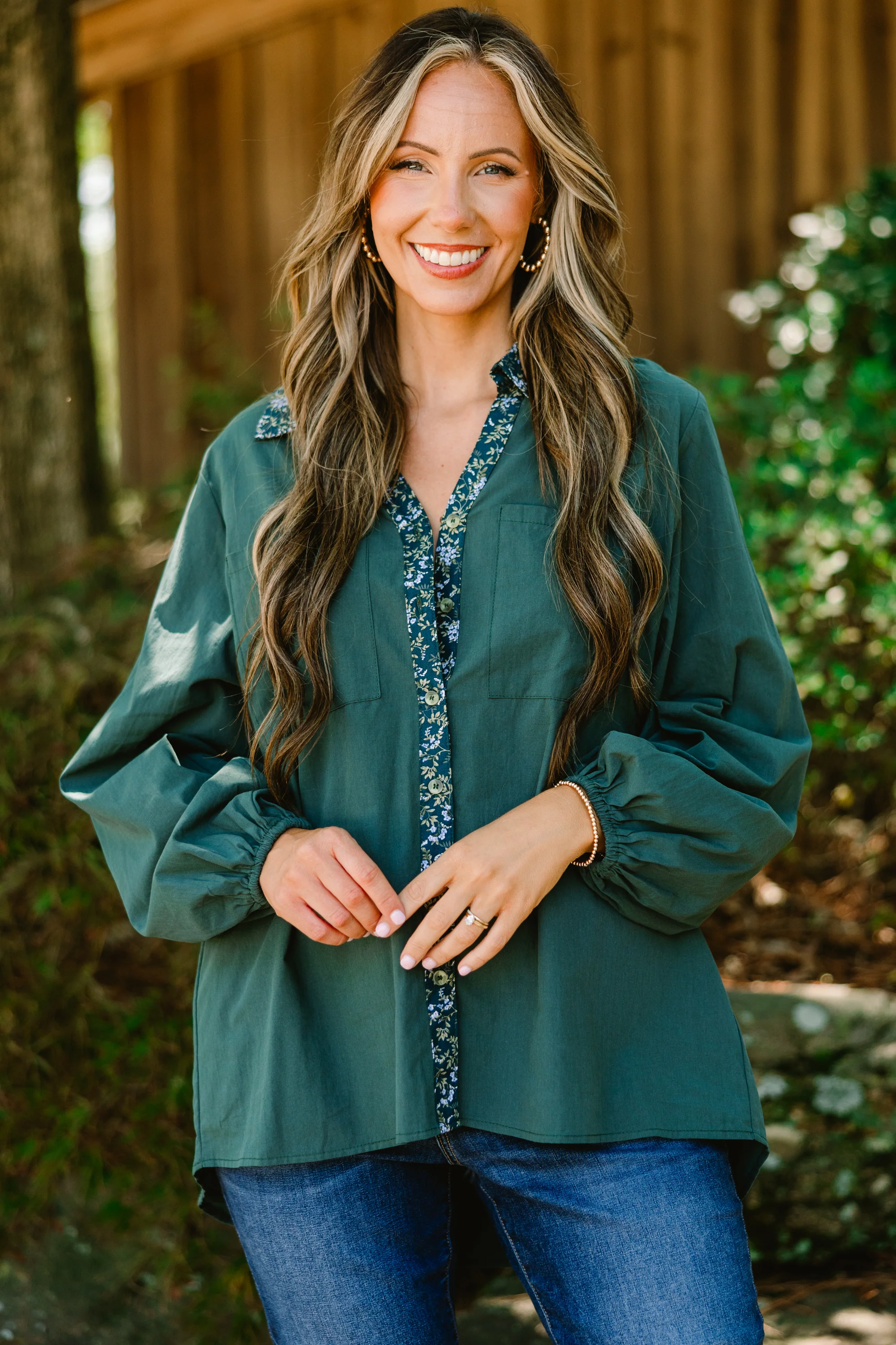 Garden Time Top, Green Floral - Weilaico