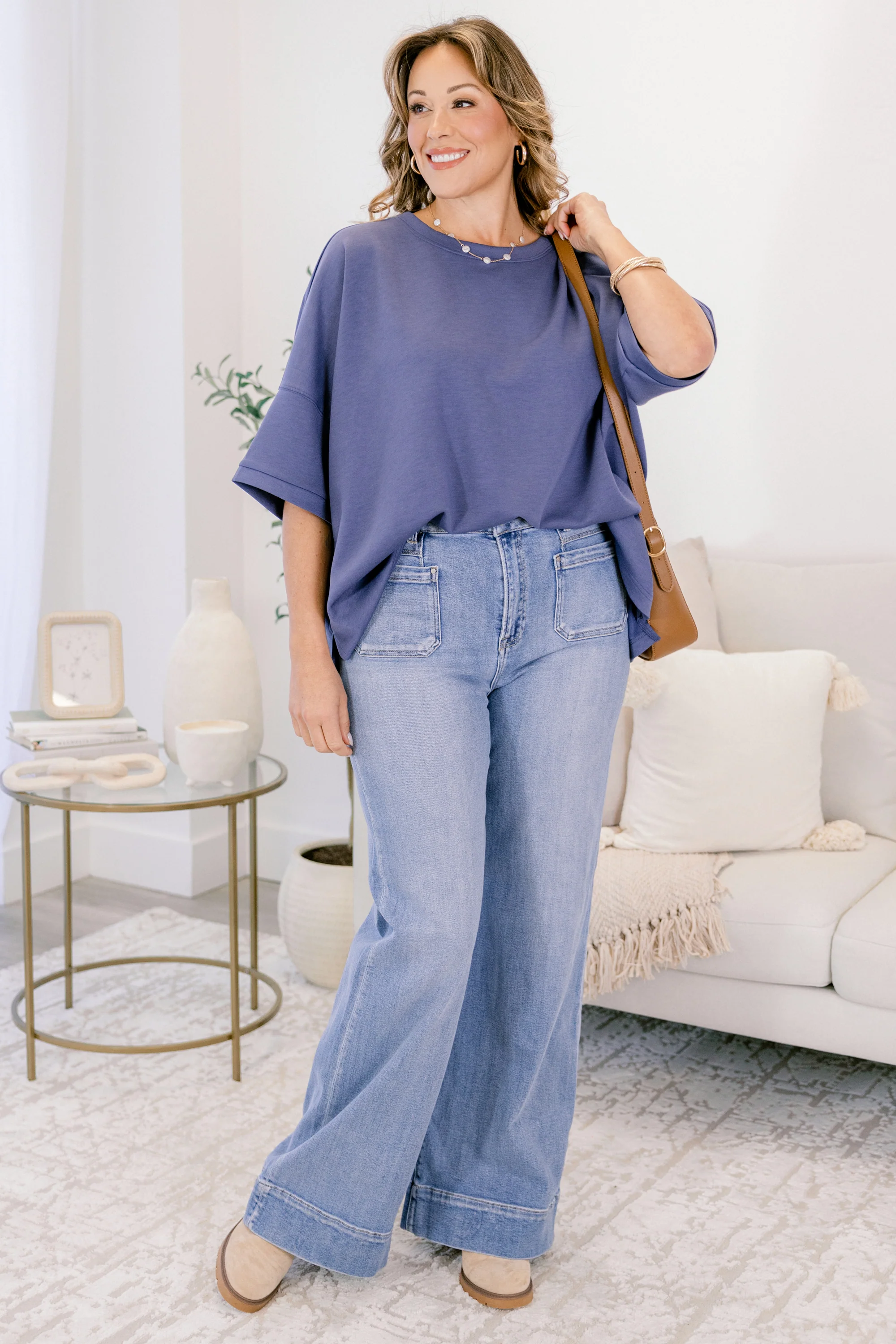 Comfortable Charm Top, Blue Indigo - Weilaico