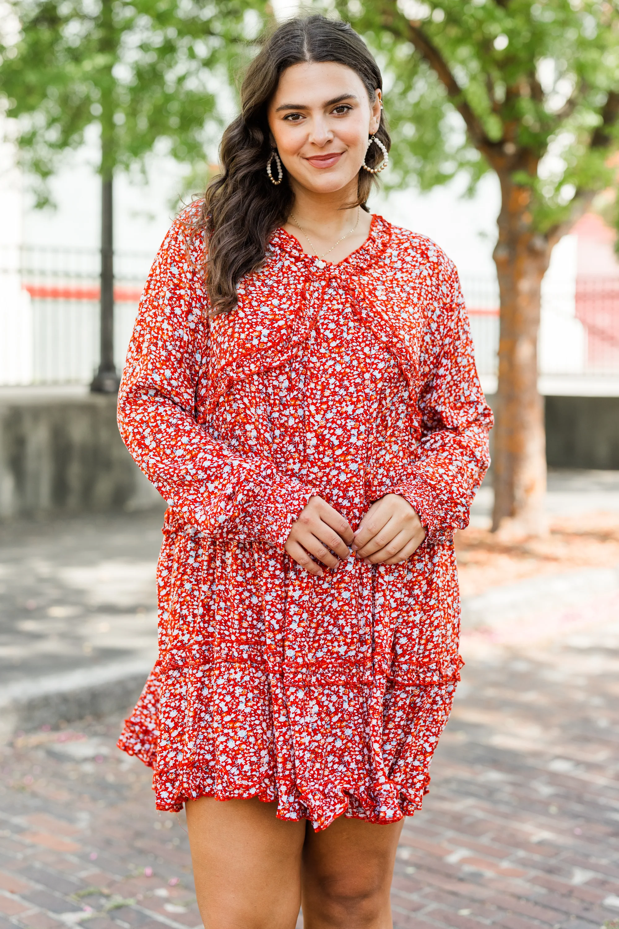 Phenomenal Florals Dress, Red - Weilaico