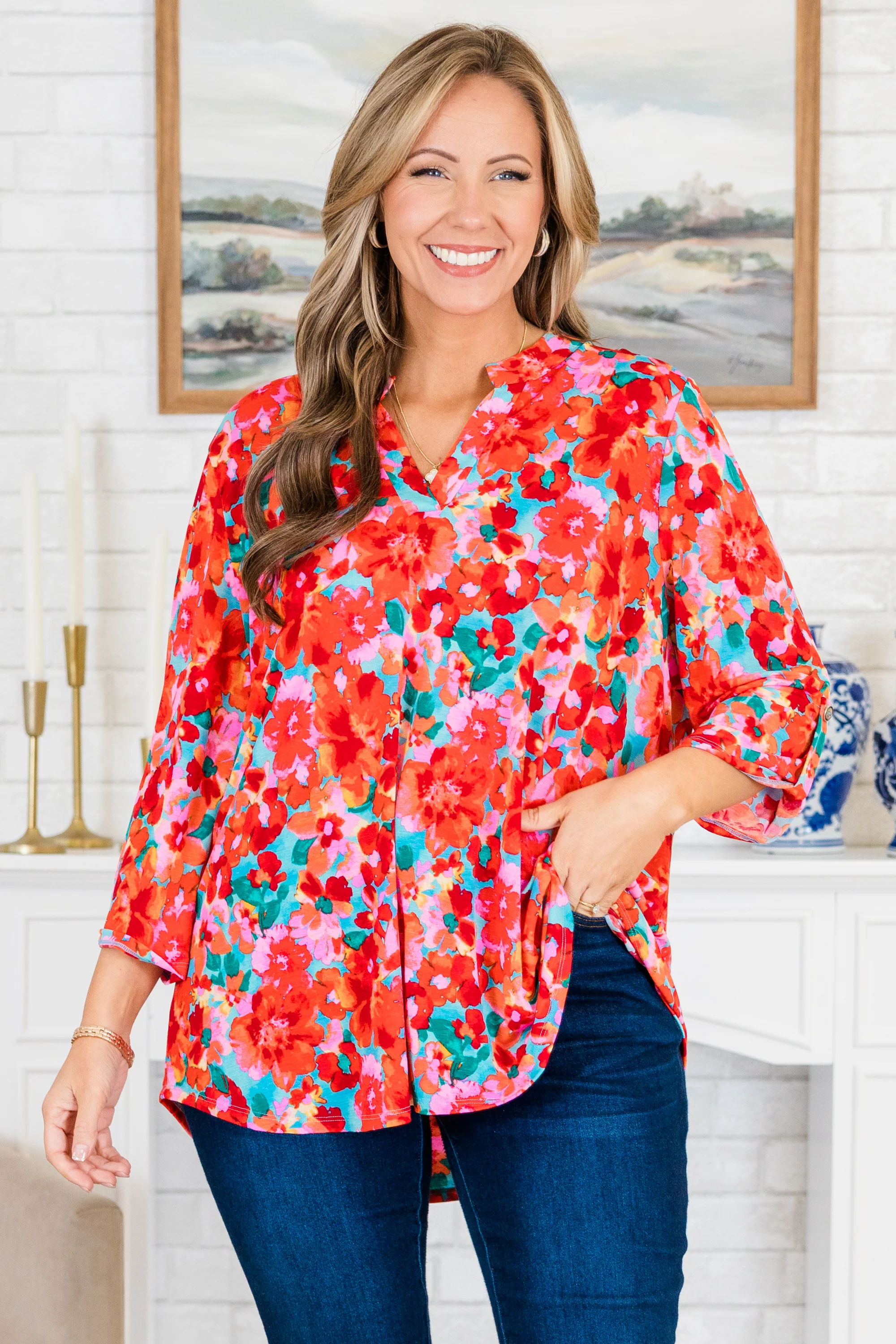 Tropical Berry Sorbet Top, Red Multi - Weilaico