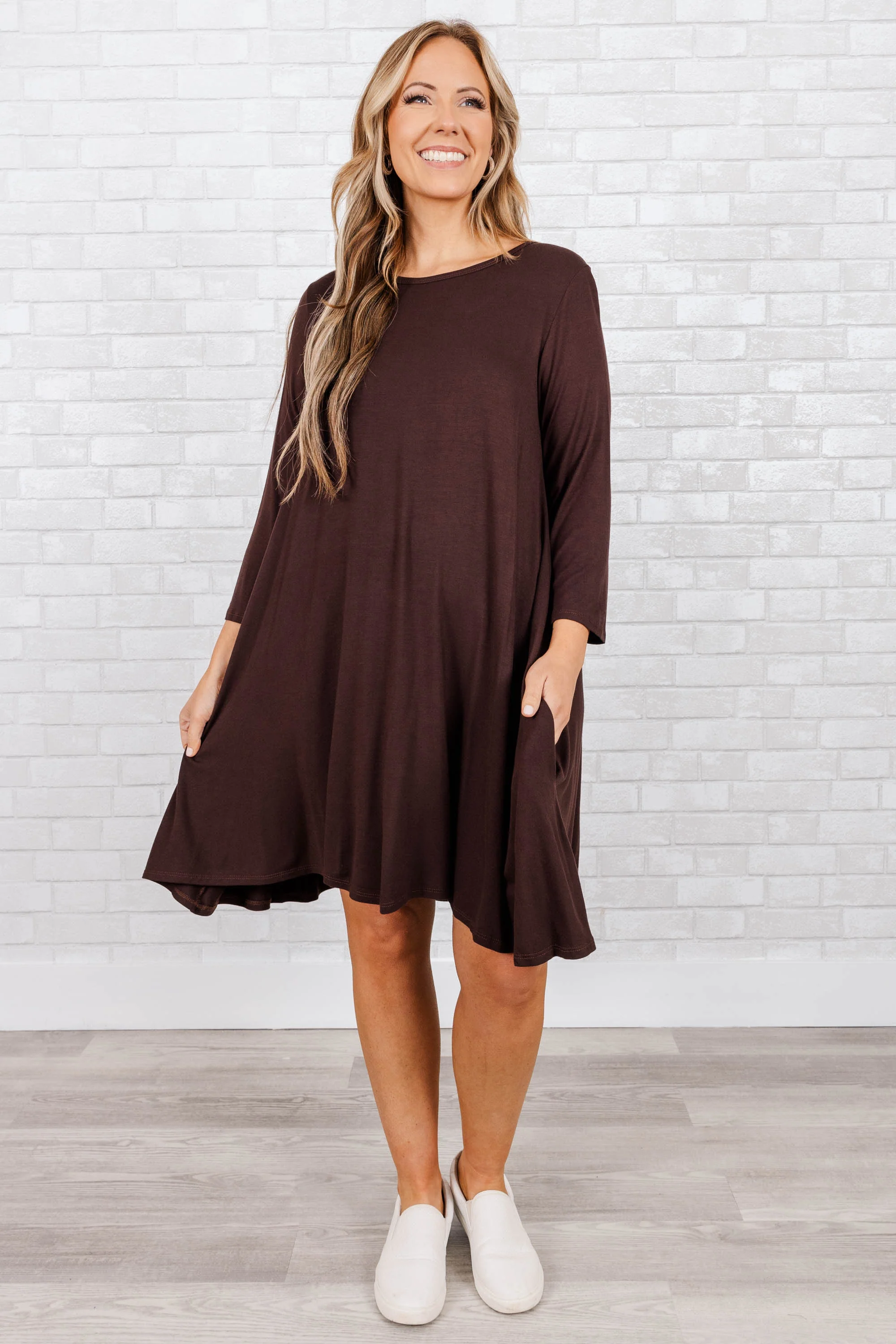 Tell The Talk Dress, Brown - Weilaico