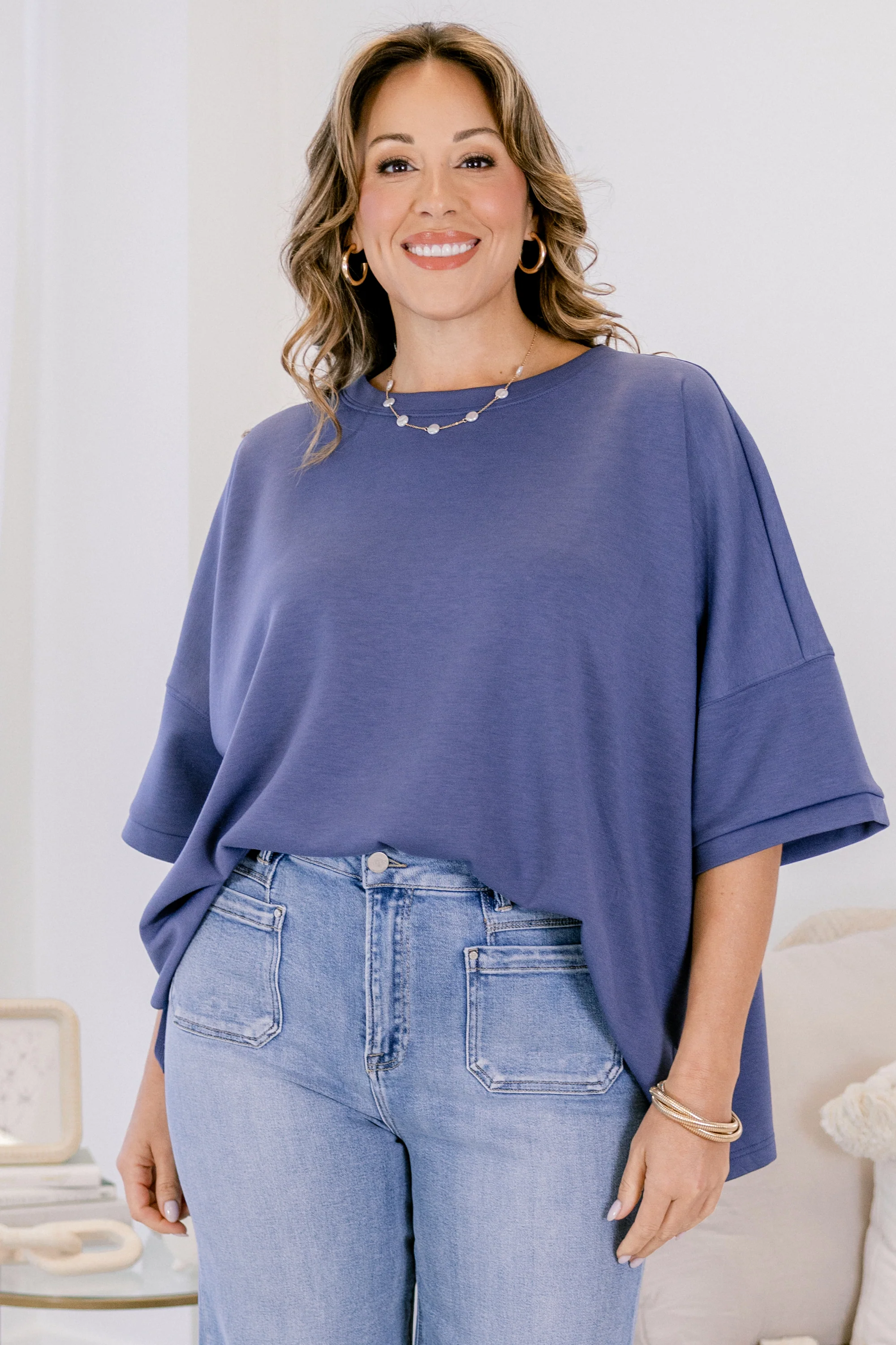 Comfortable Charm Top, Blue Indigo - Weilaico