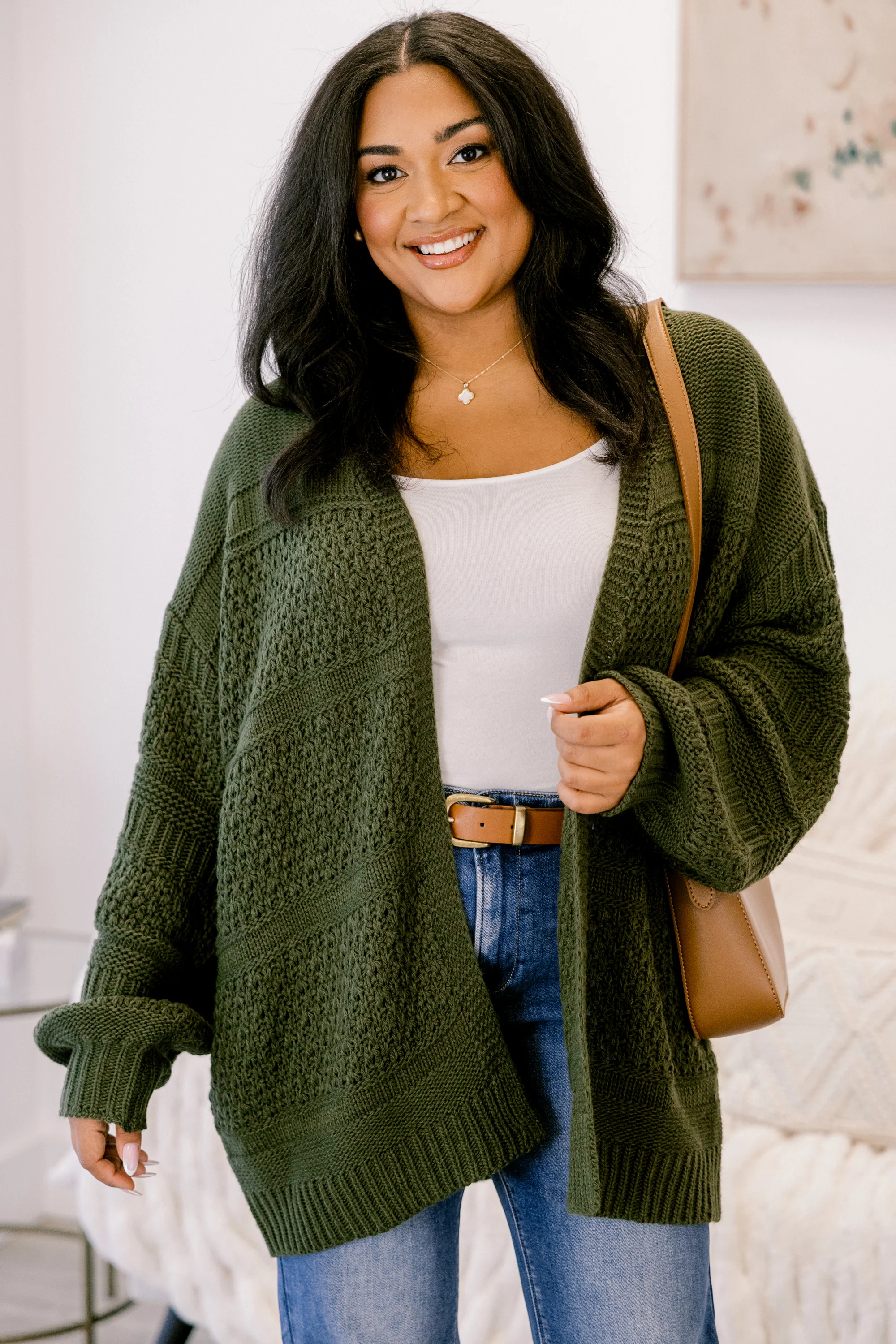 Keepin' Cozy Cardigan, Green - Weilaico