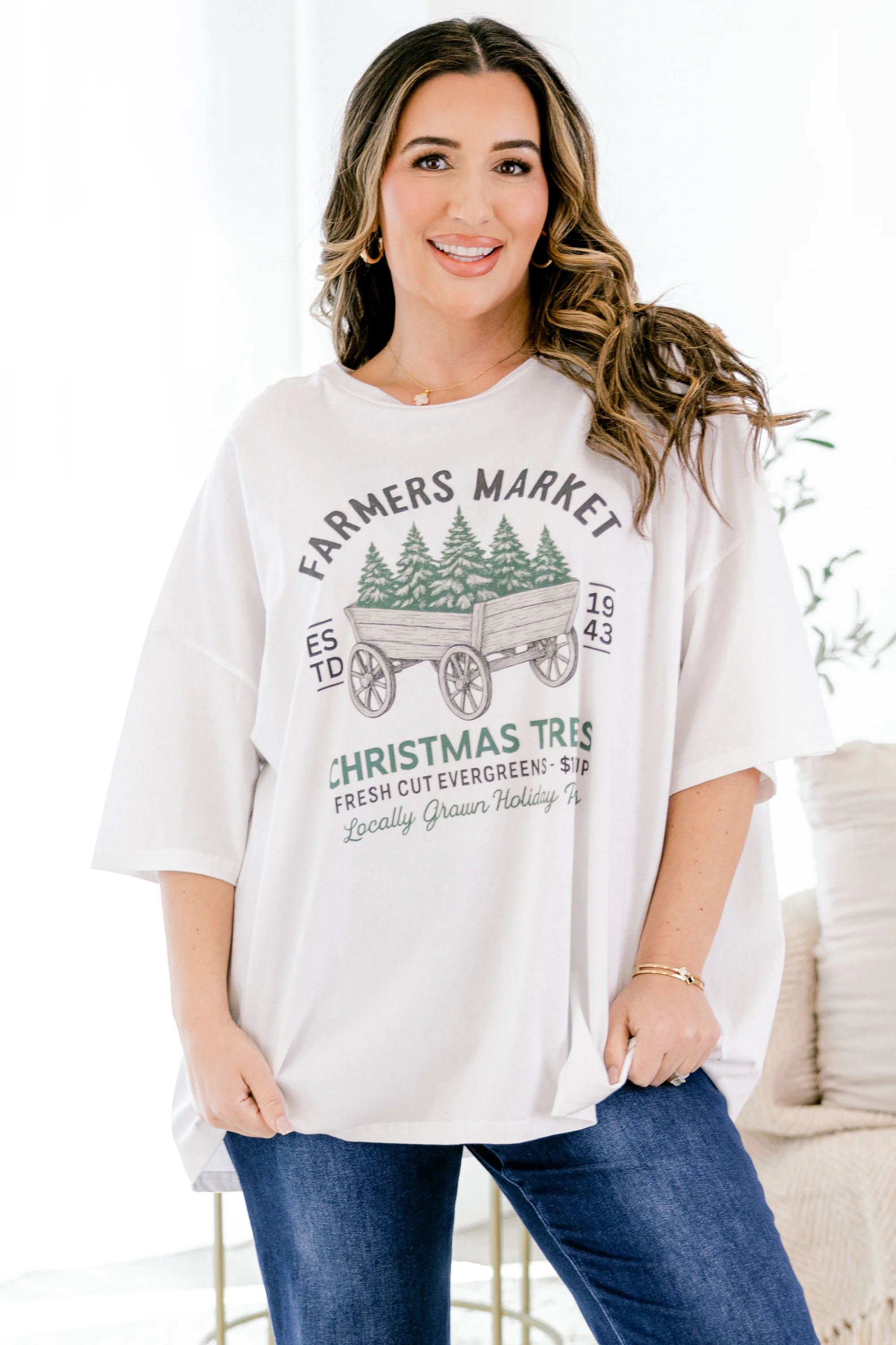 Fresh Cut Market Boyfriend Tee, White - Weilaico
