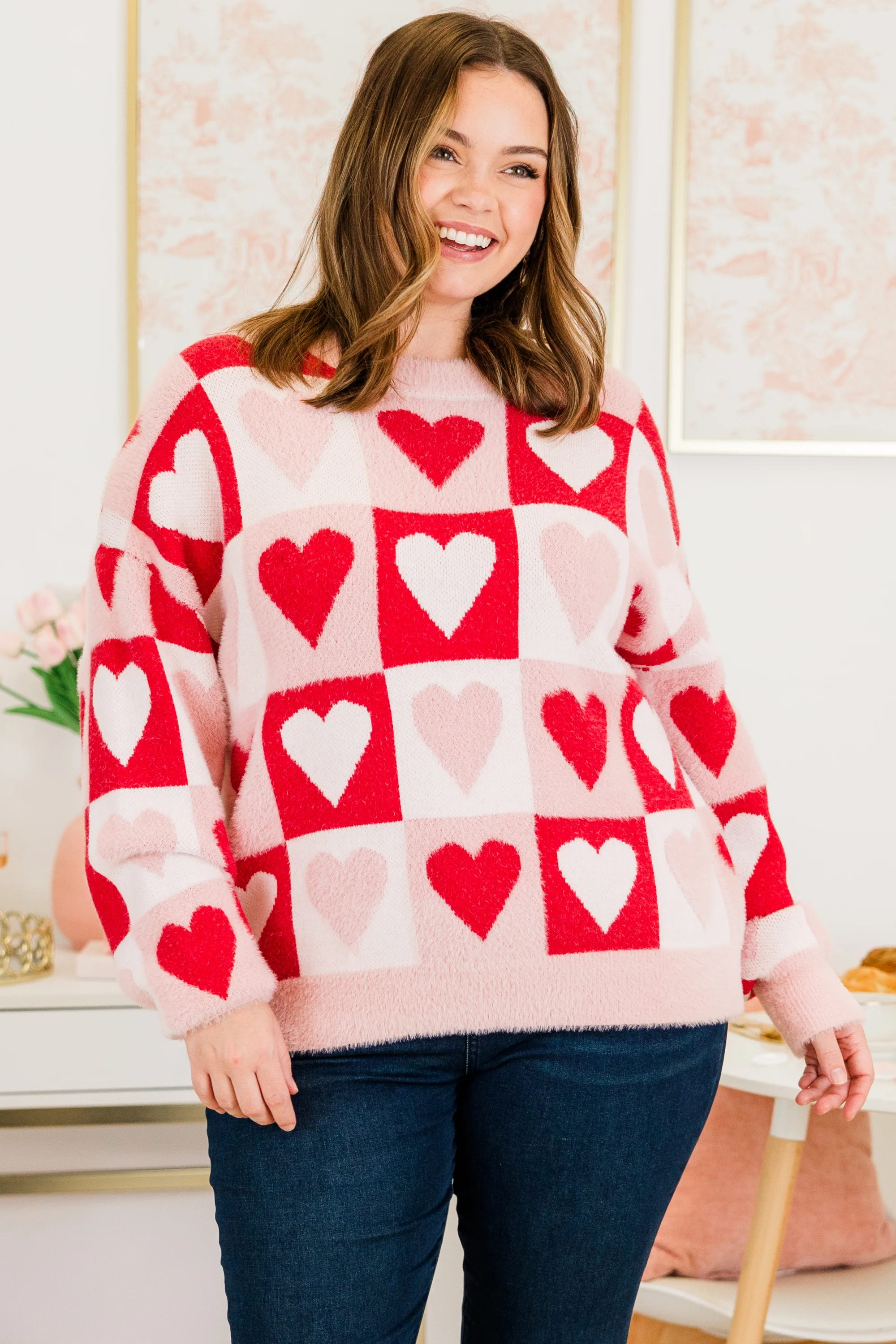 Two Hearts Beating Sweater, Red - Weilaico