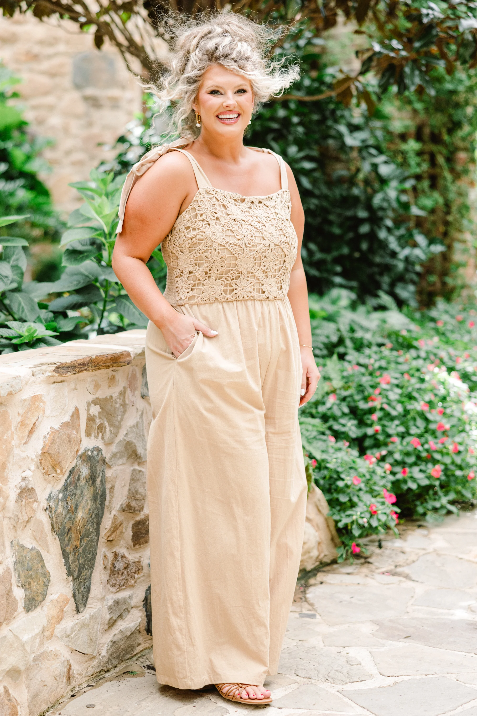 Let's Dance Tonight Jumpsuit, Latte - Weilaico