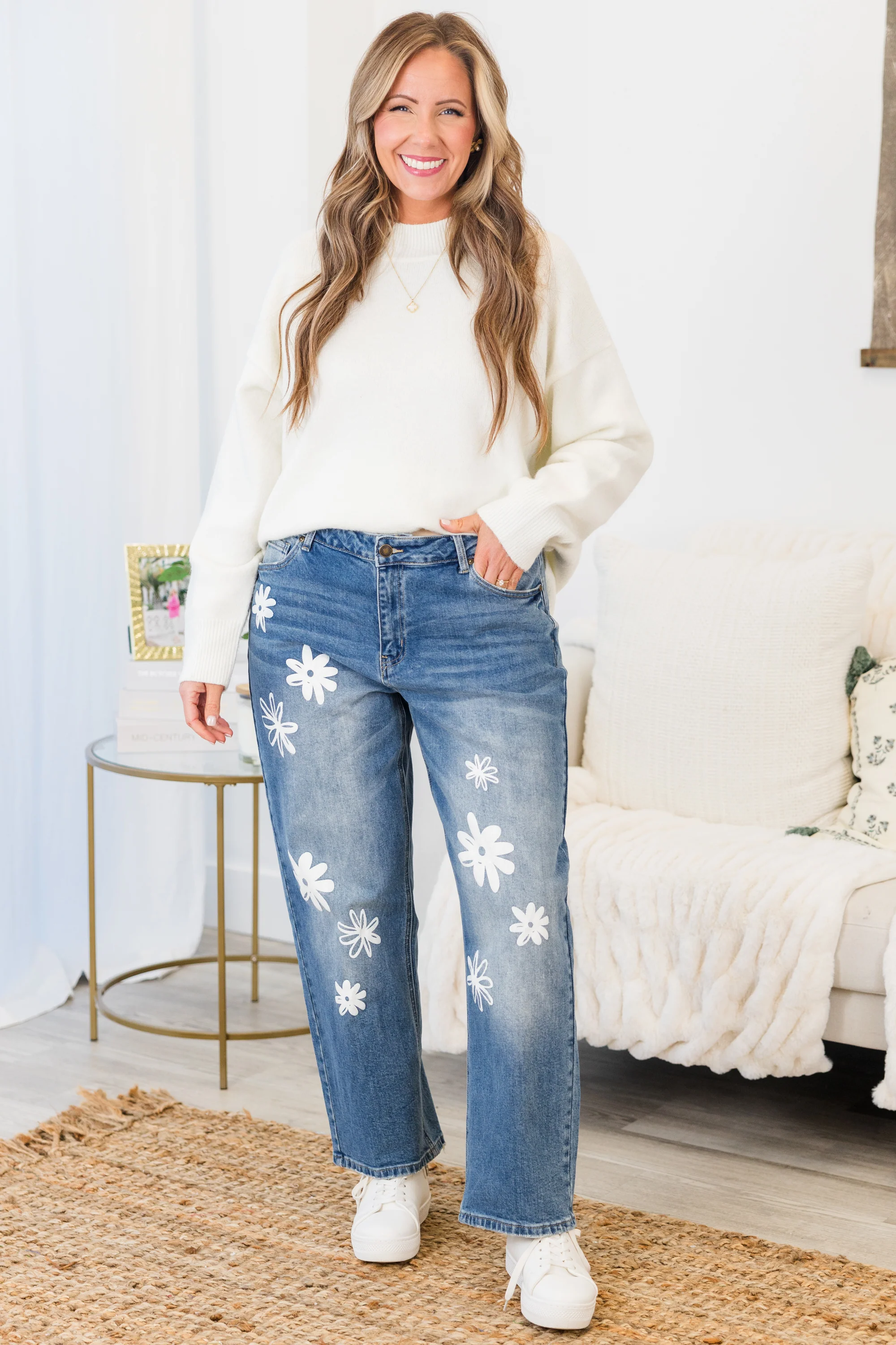 Passing Notes Jeans, Medium Wash - Weilaico