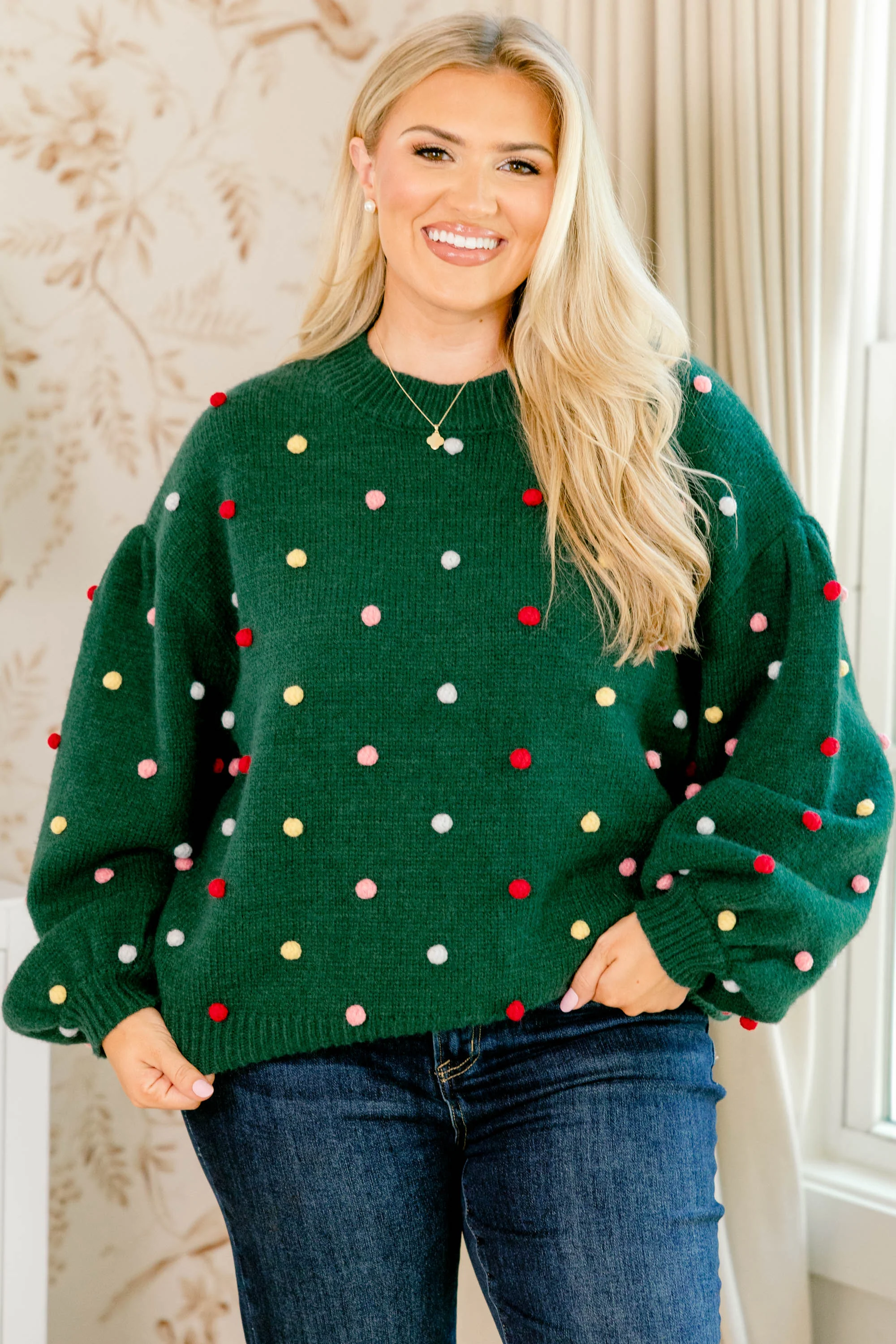 Spotted Charm Sweater, Green - Weilaico