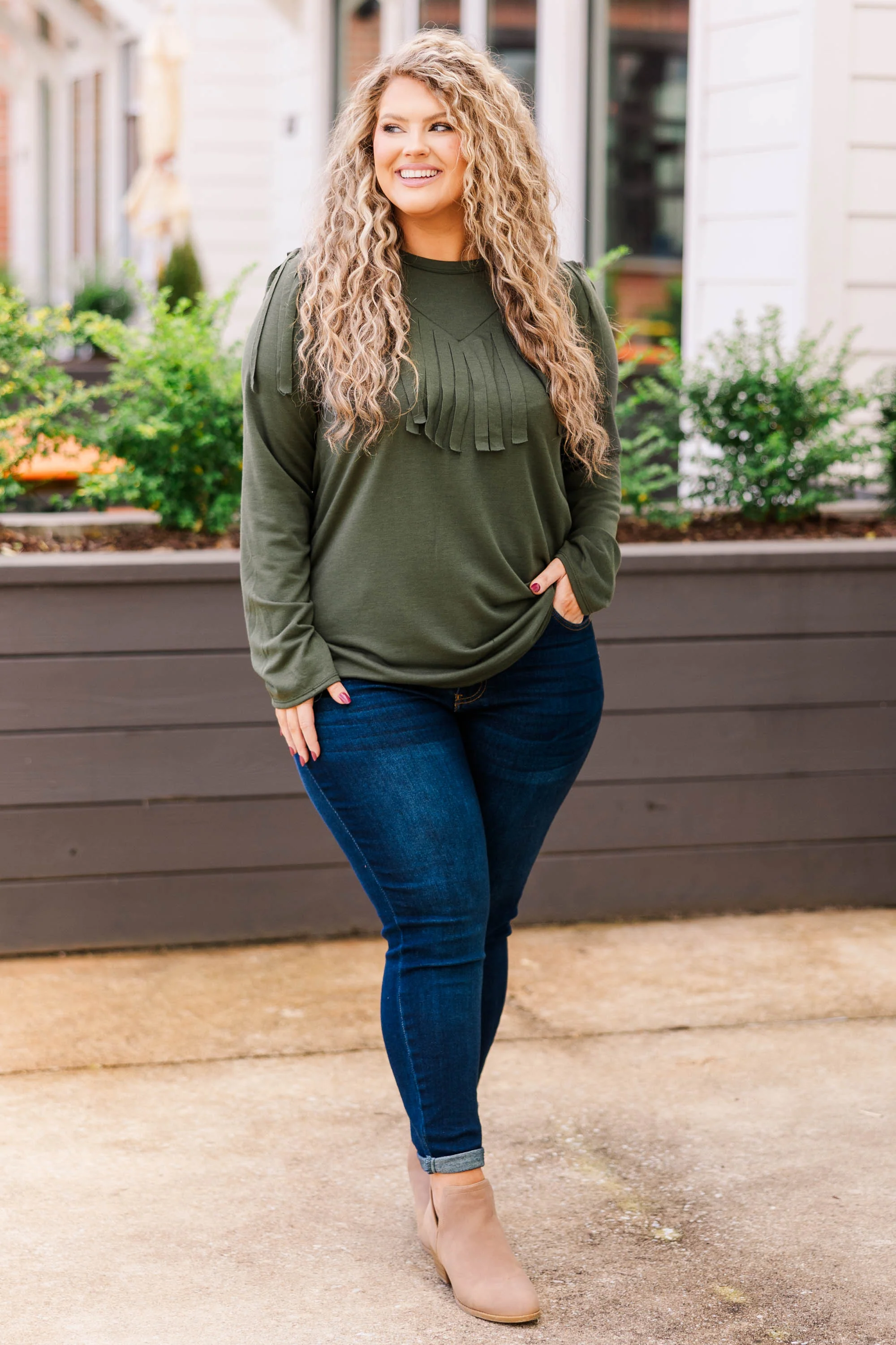 Evening Shadows Top, Olive - Weilaico