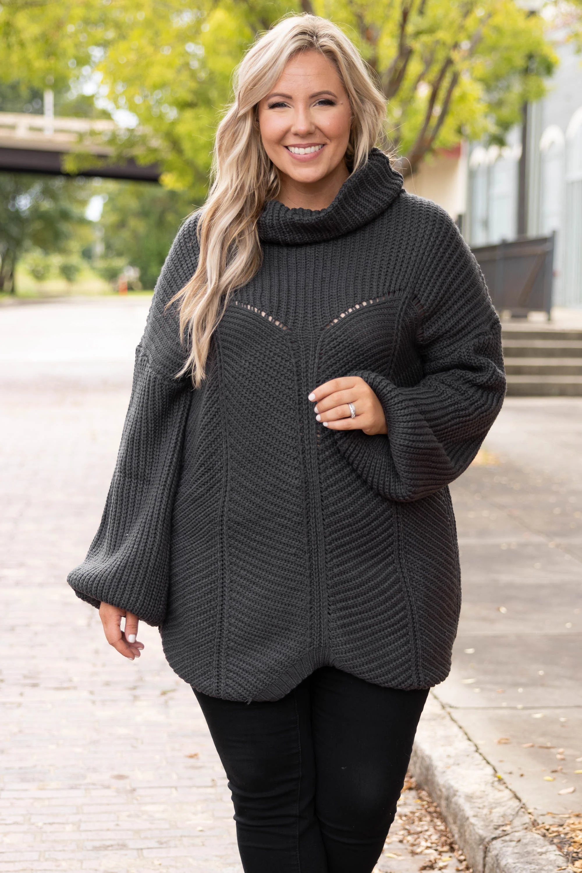 On Top Of It Sweater, Charcoal - Weilaico