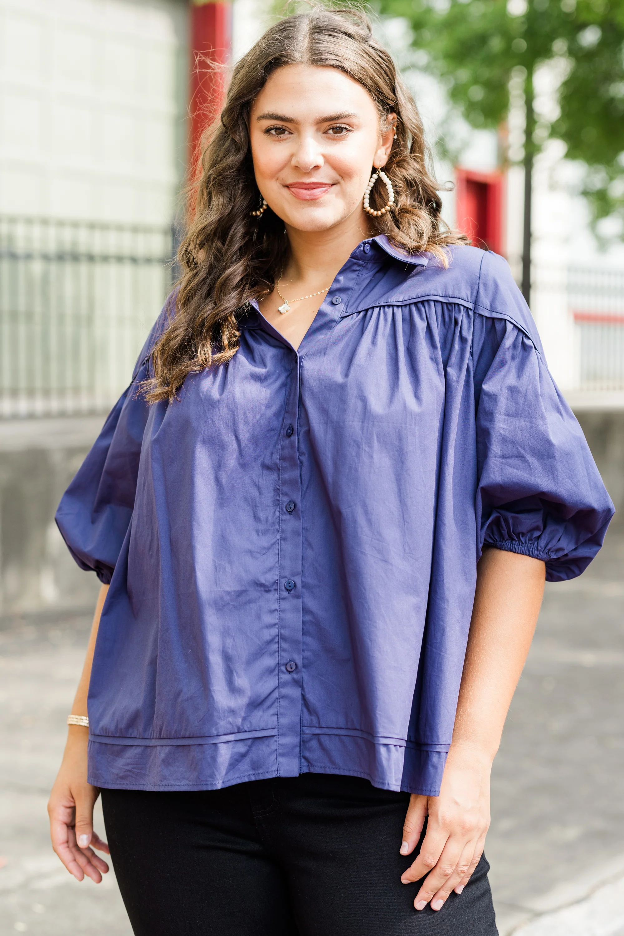 Love Is All Around Blouse, Navy - Weilaico