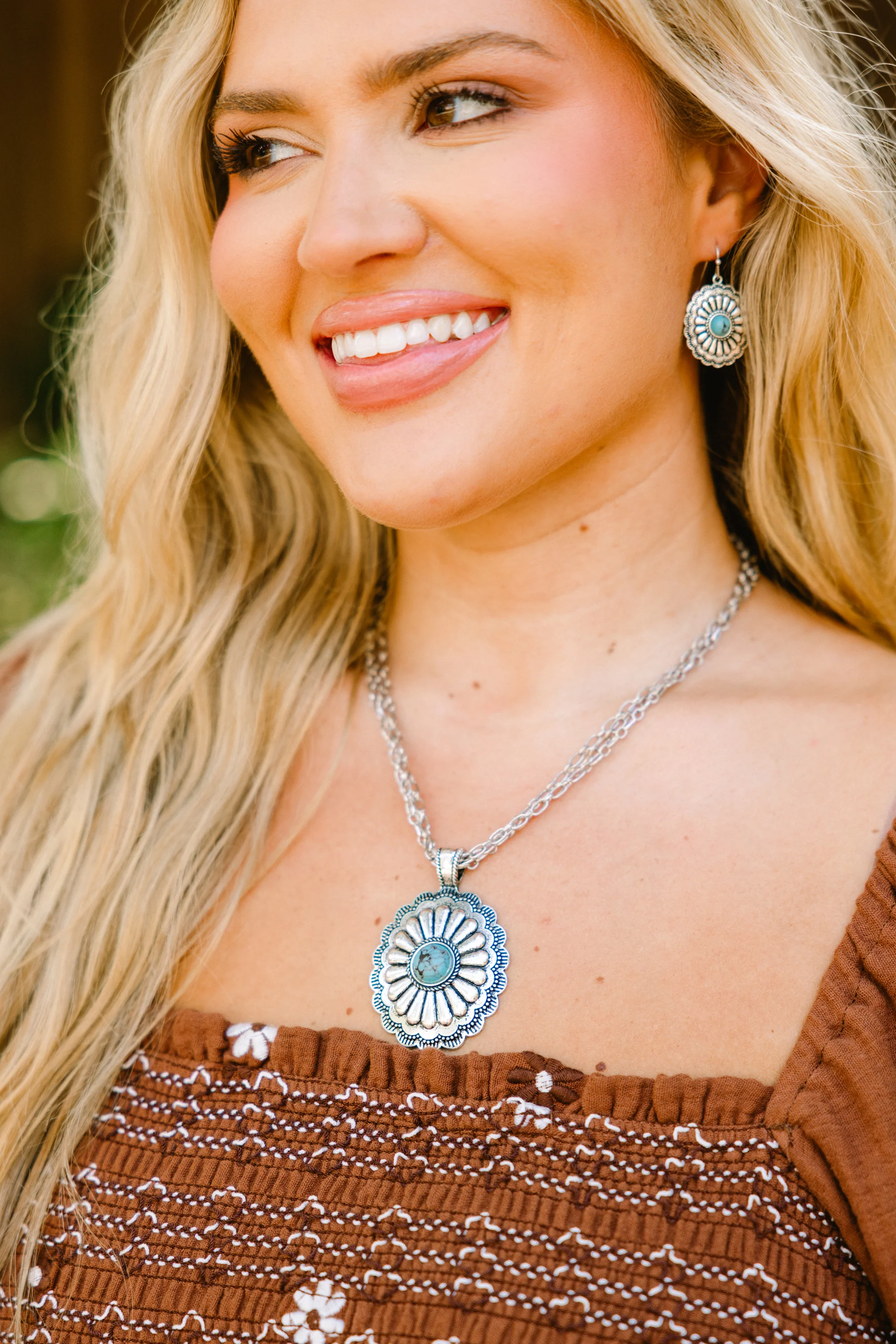 Wandering Winds Earring & Necklace Set, Turquoise - Weilaico