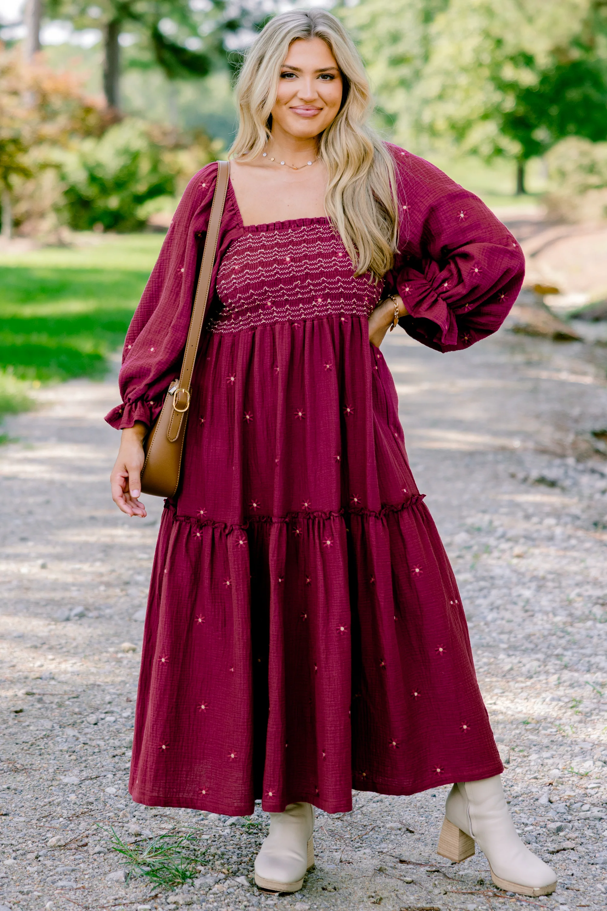 Wildflower Wonder Dress, Burgundy - Weilaico