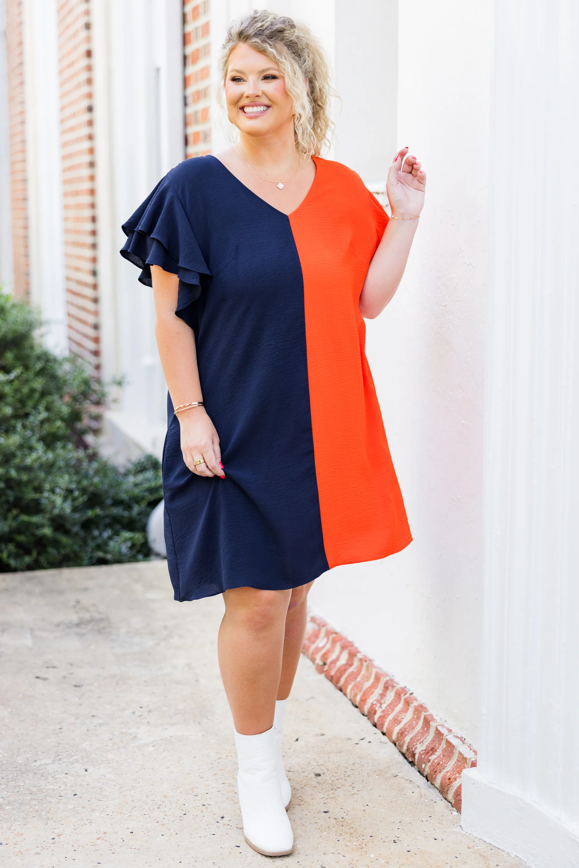 Saturday Best Dress, Navy-Orange - Weilaico