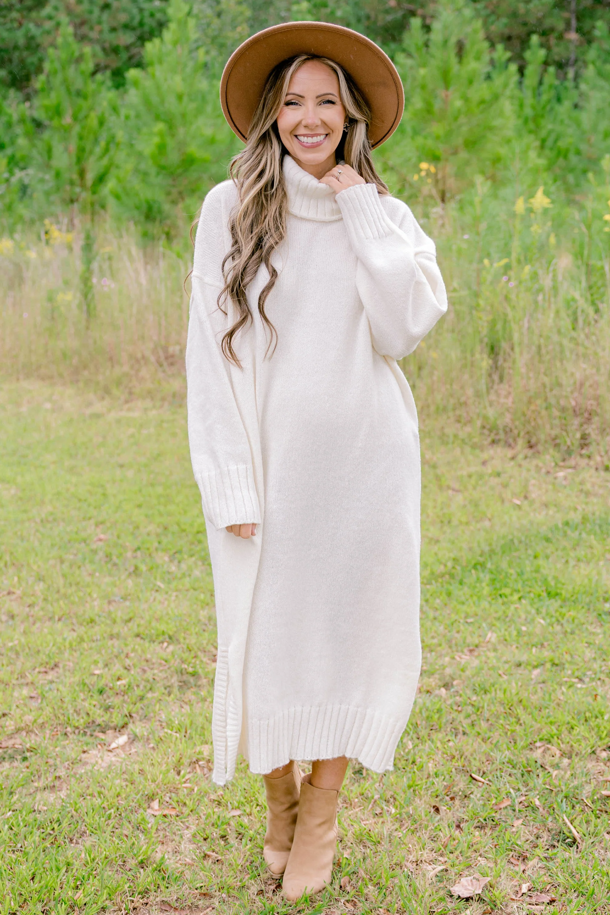 On The Mark Sweater Dress, Cream - Weilaico