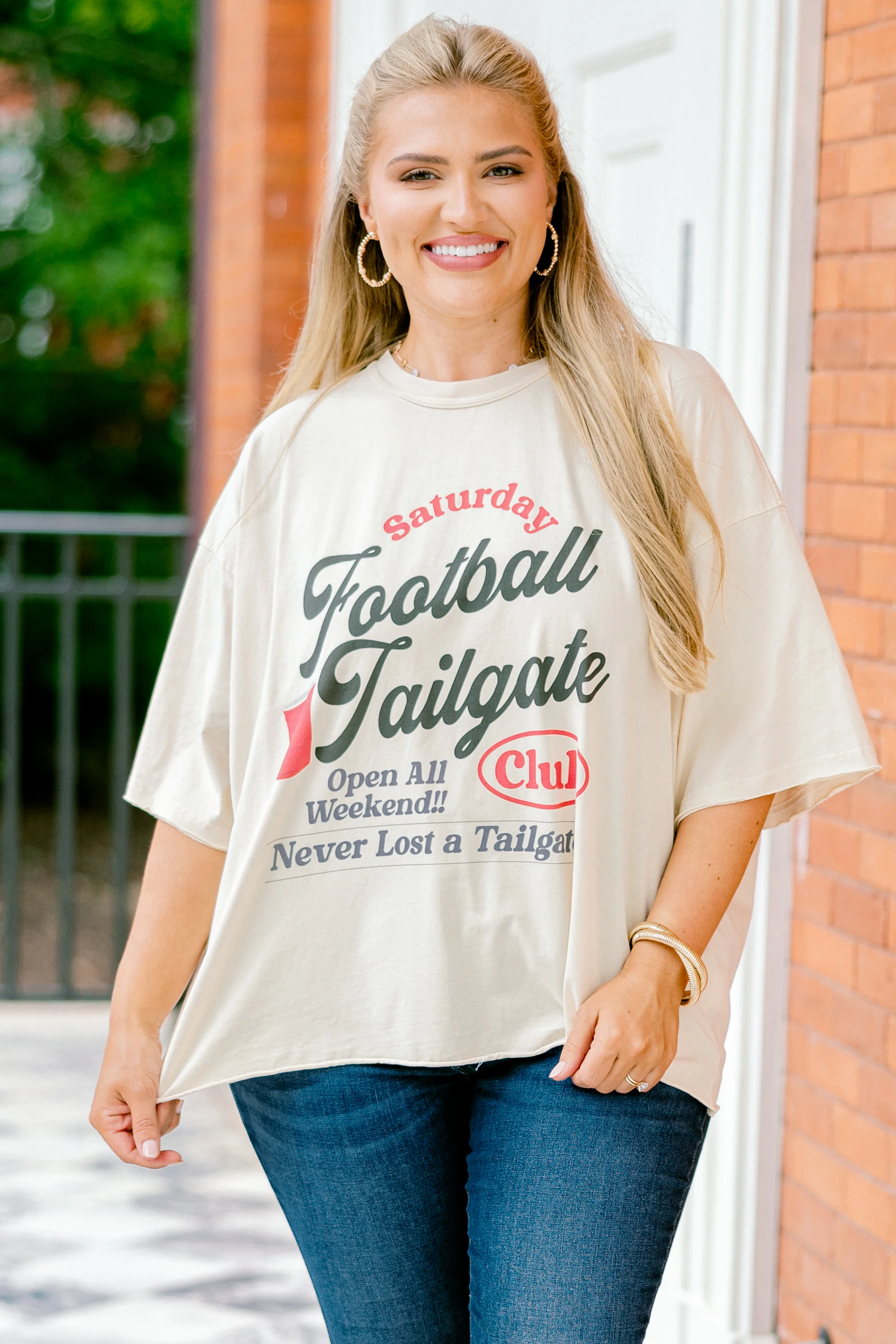 Here for the Tailgate Vintage Wash Tee, Sand - Weilaico