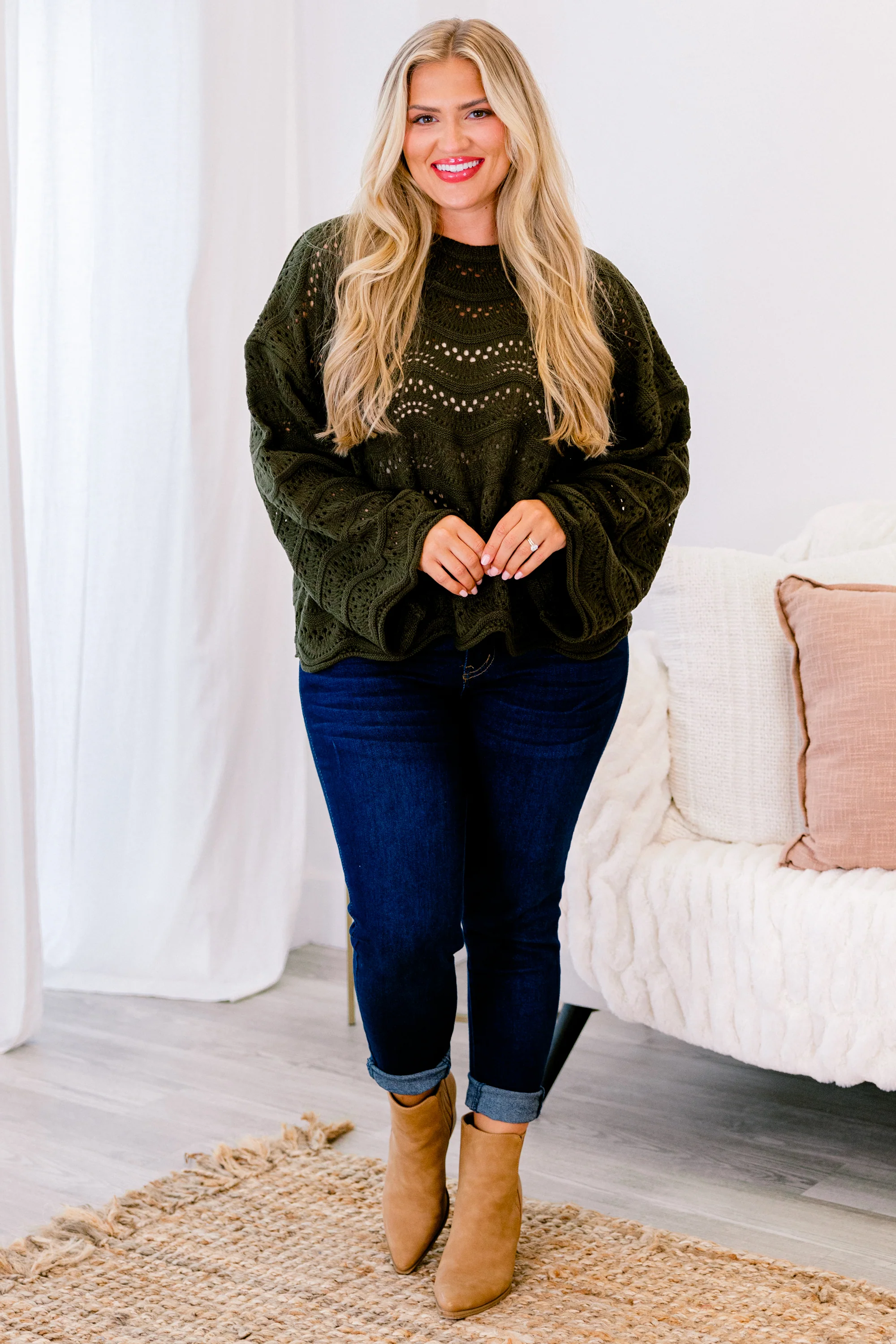 Wavy Comfort Sweater, Green - Weilaico