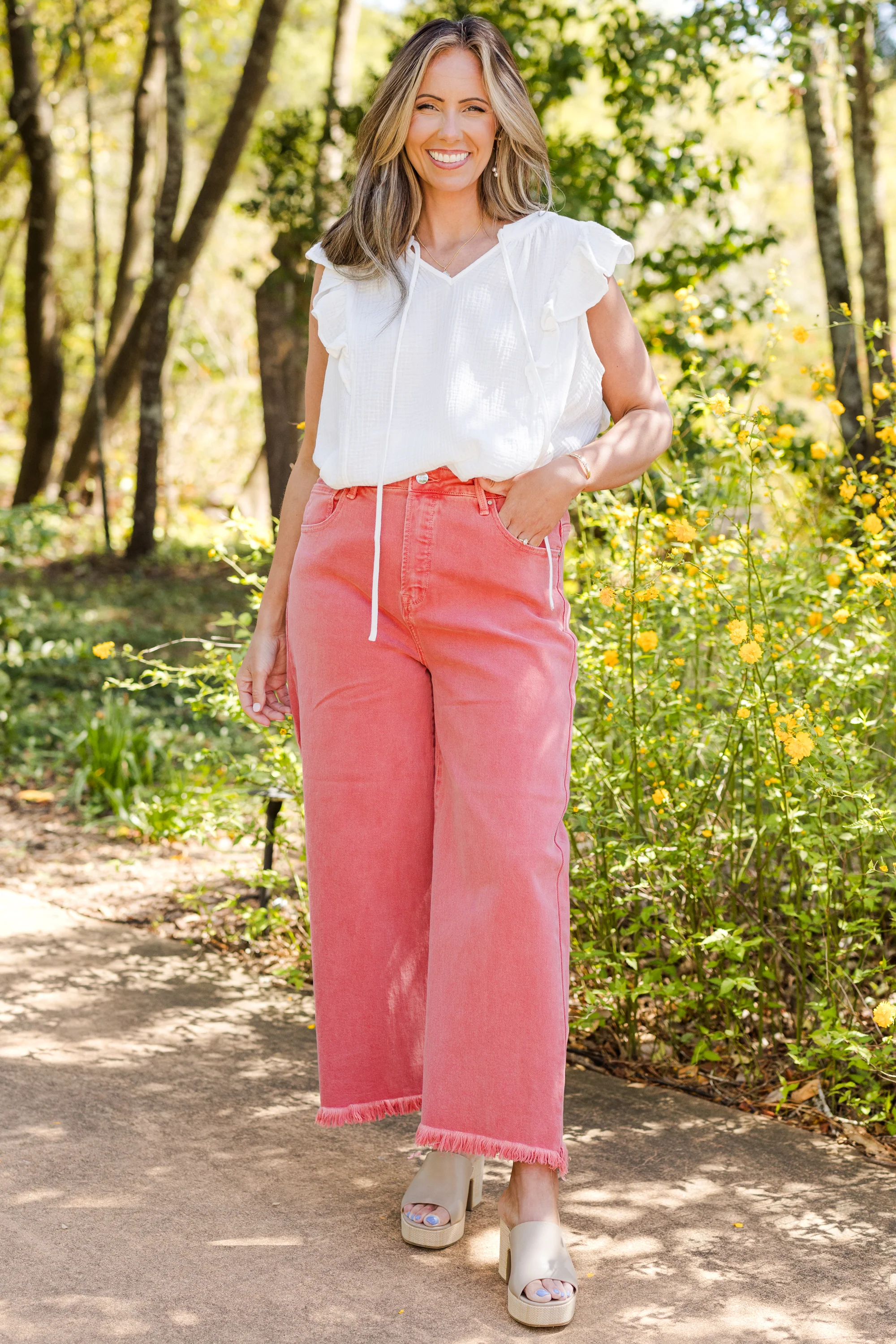Peachy Keen Jeans, Peach Blossom - Weilaico