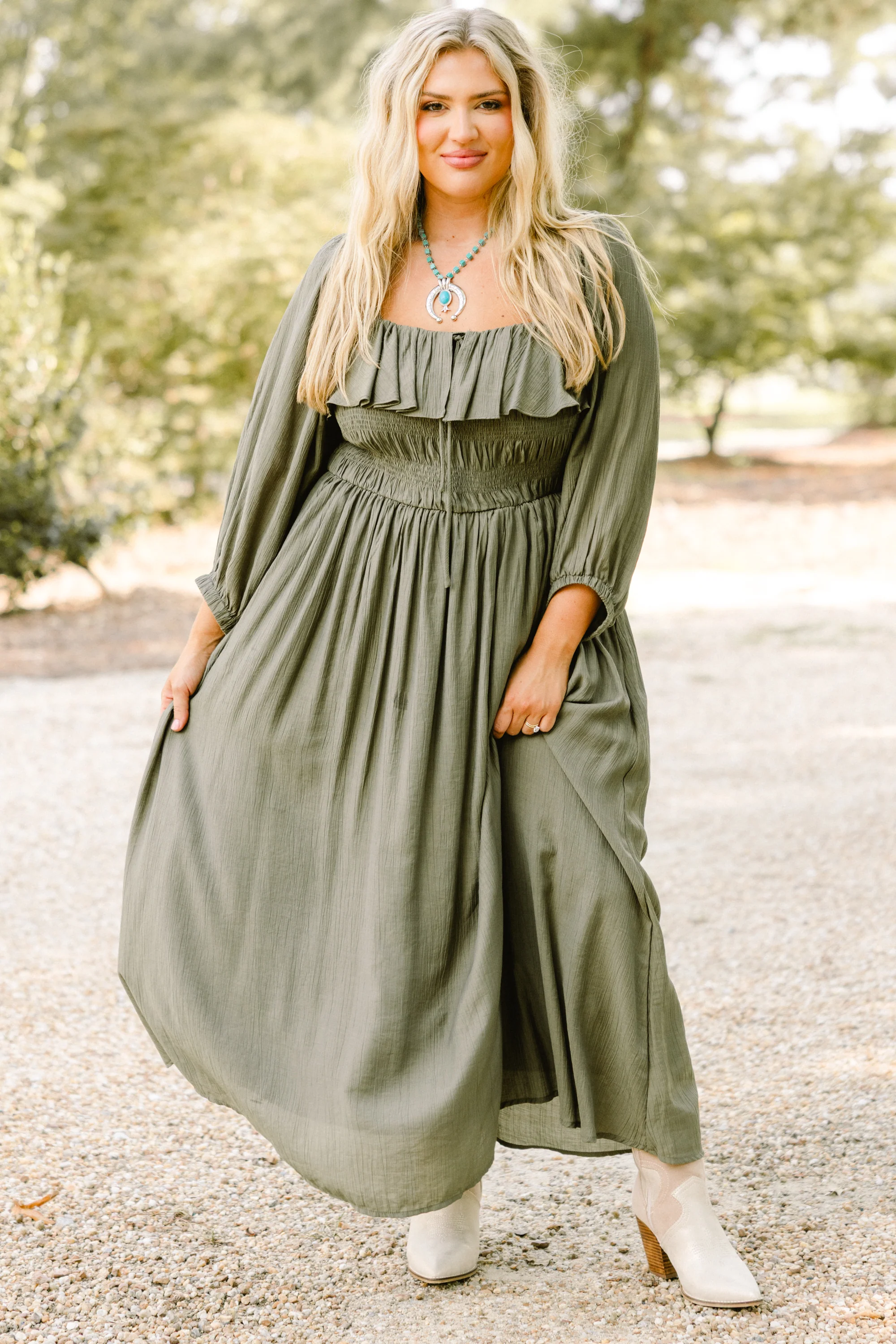 Grace Filled Dress, Green - Weilaico