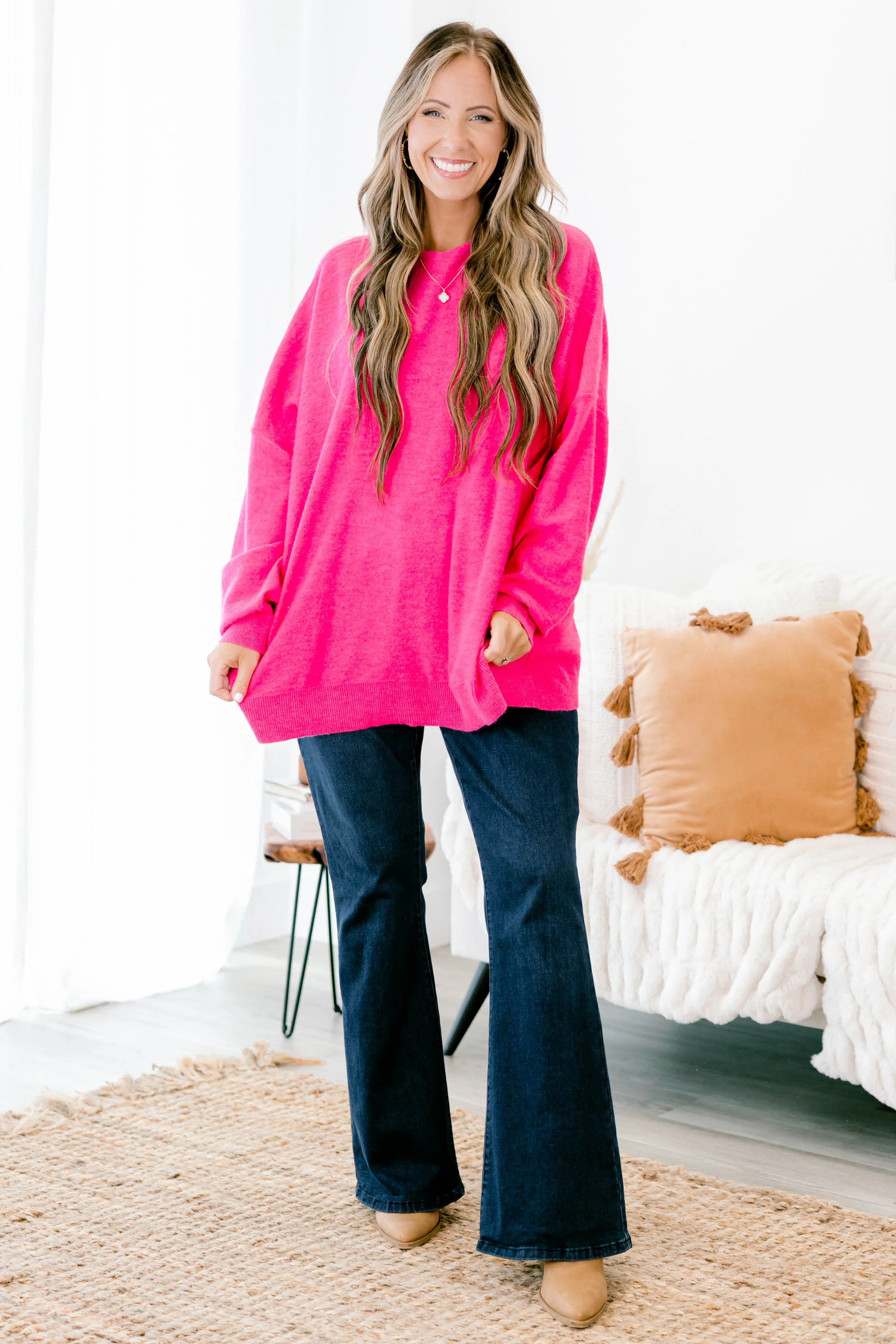 On My Own Sweater, Fuchsia - Weilaico