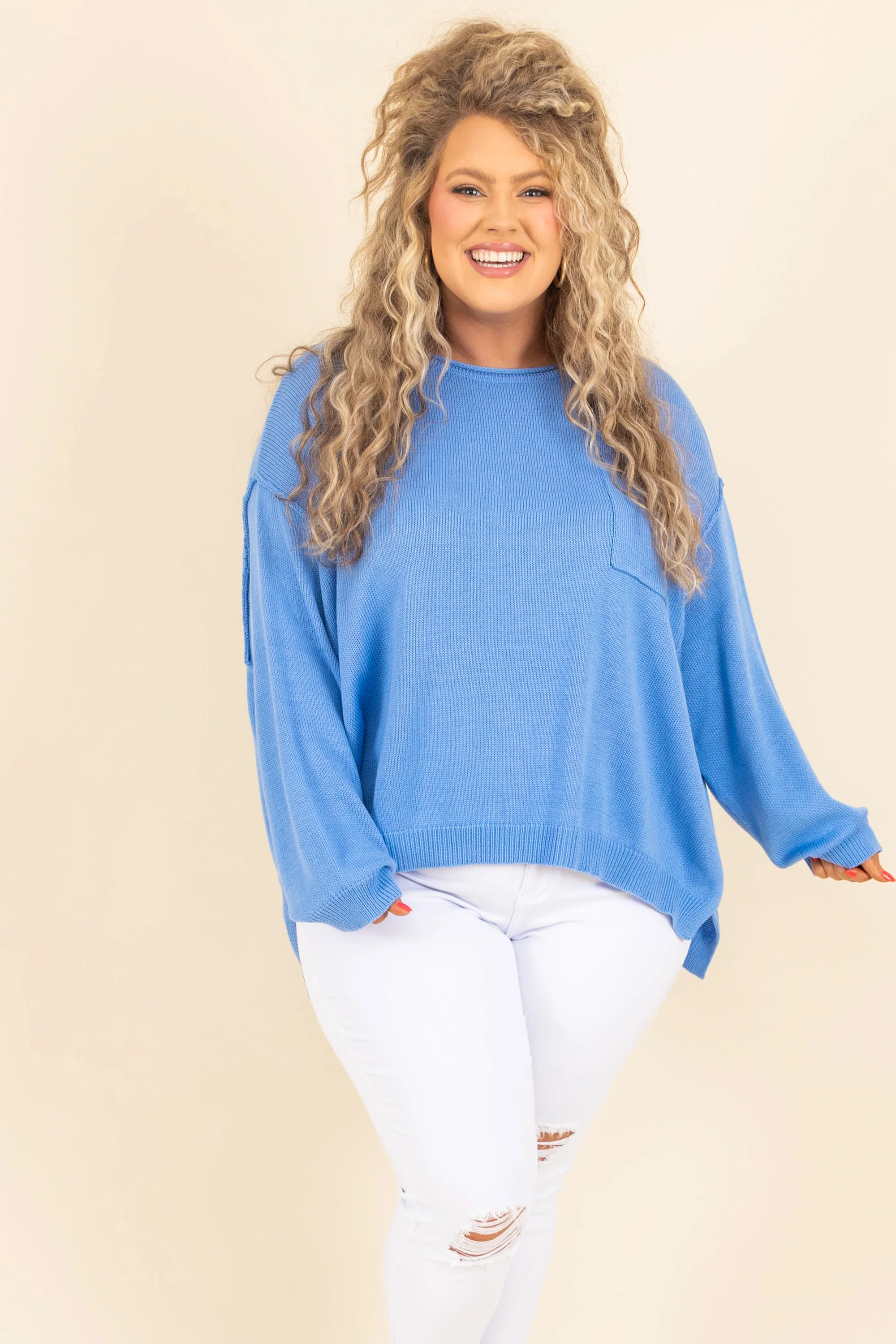 Let Me Be Sweater, Dusty Blue - Weilaico