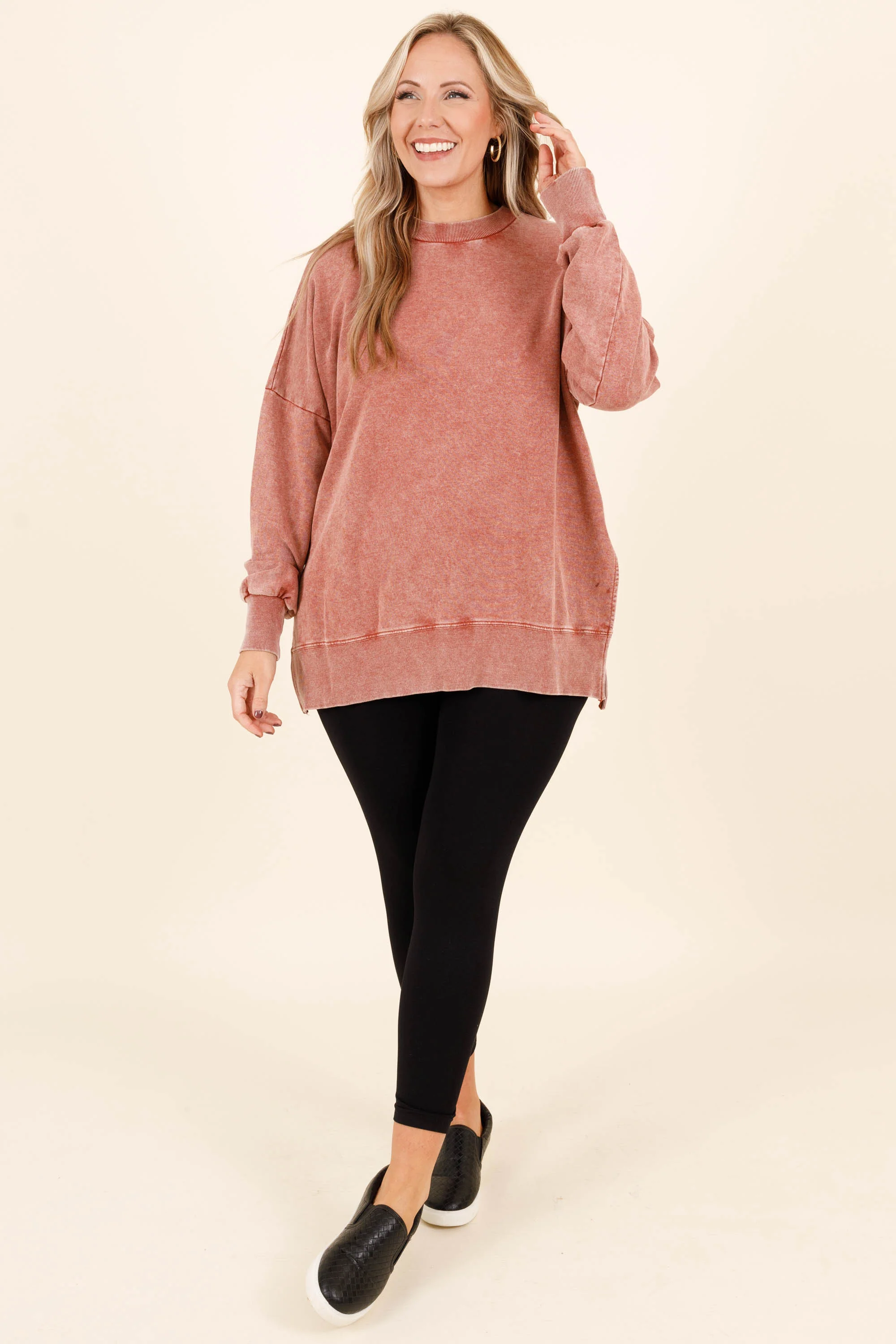 Cozy Crewneck Pullover, Rust - Weilaico