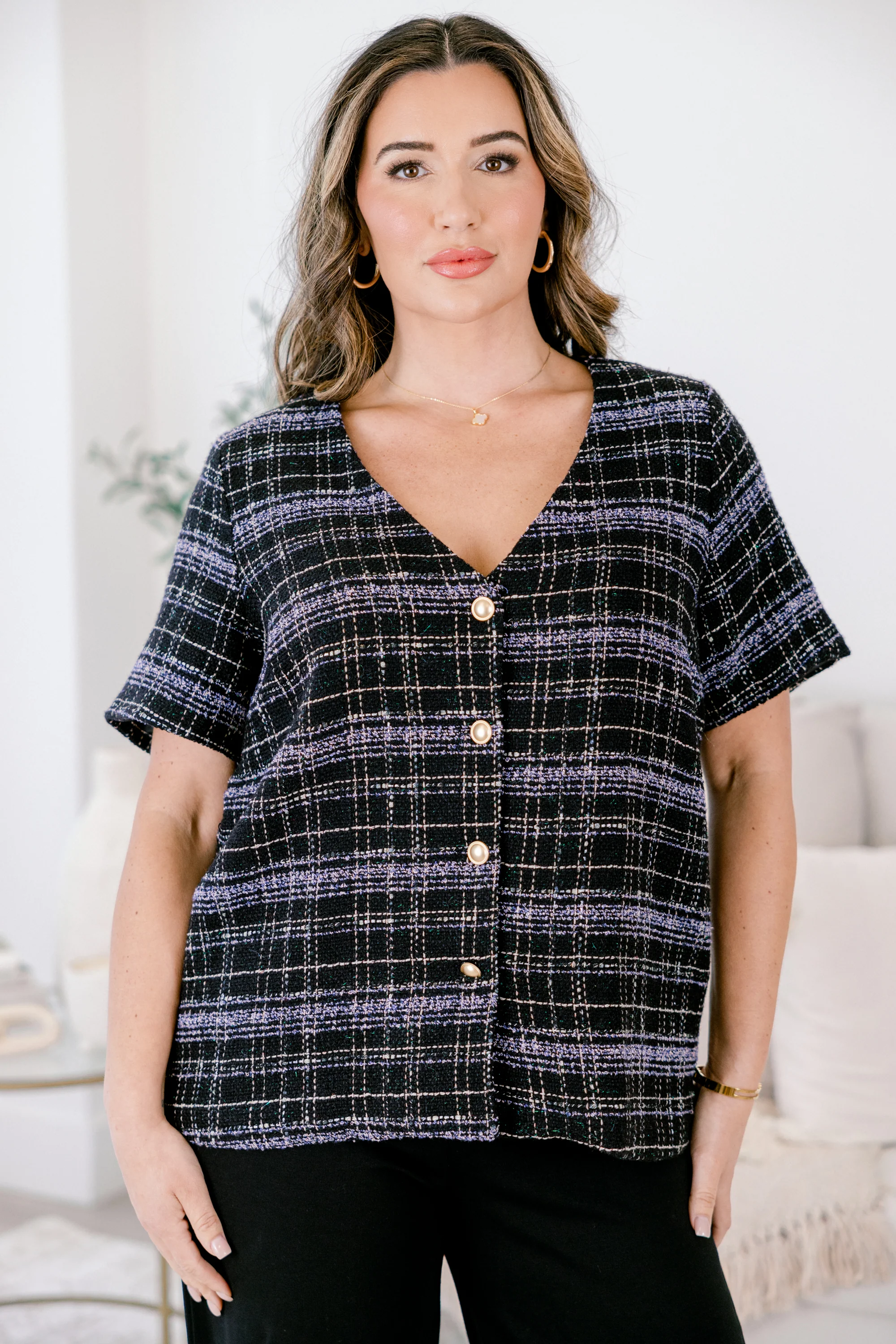 Keeping A Promise Top, Black Plaid - Weilaico