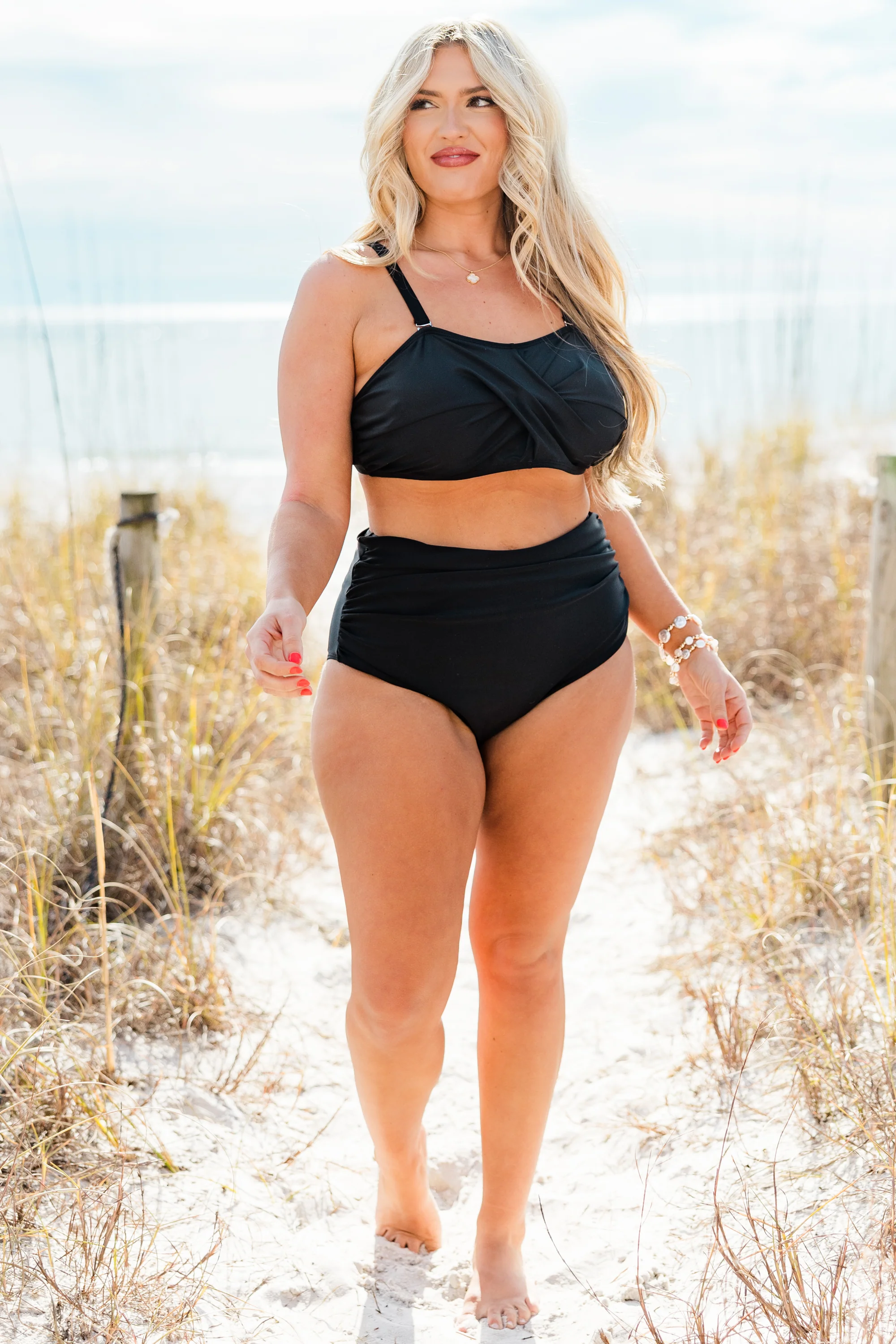 Proceed Into Paradise Swim Top, Black - Weilaico