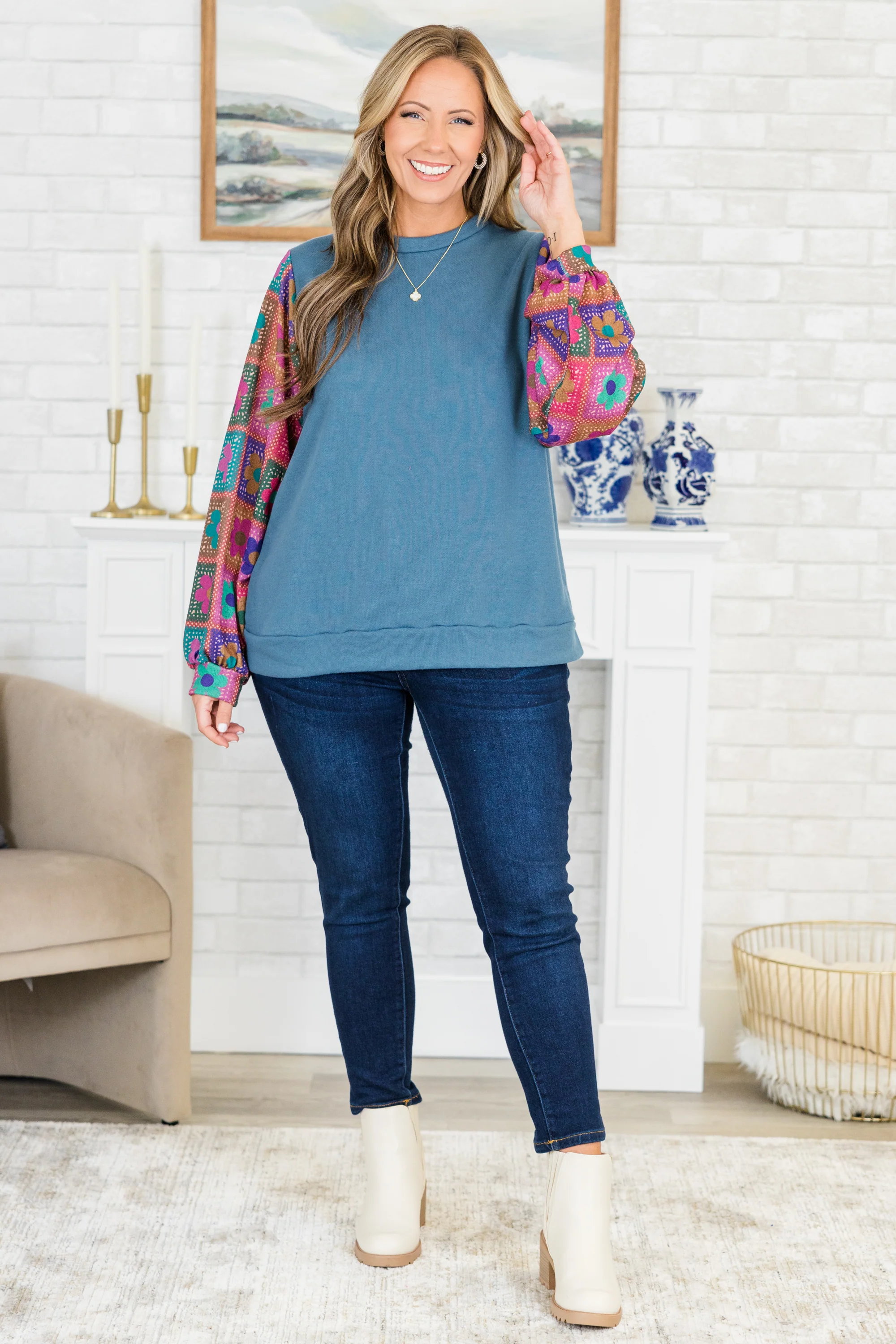 I'll Think About It Top, Slate Blue - Weilaico