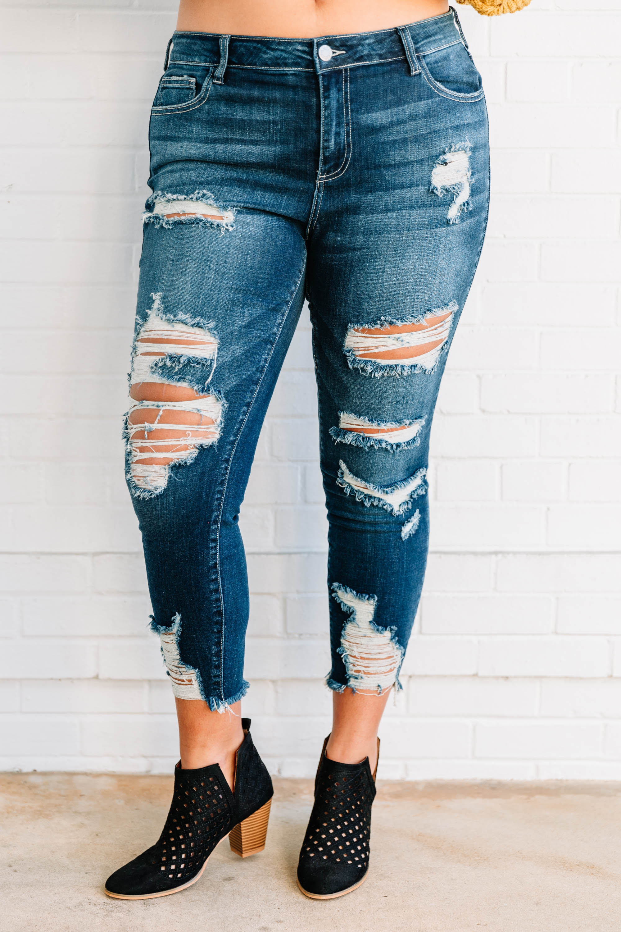 Can't Say Goodbye Skinny Jeans, Dark Wash - Weilaico