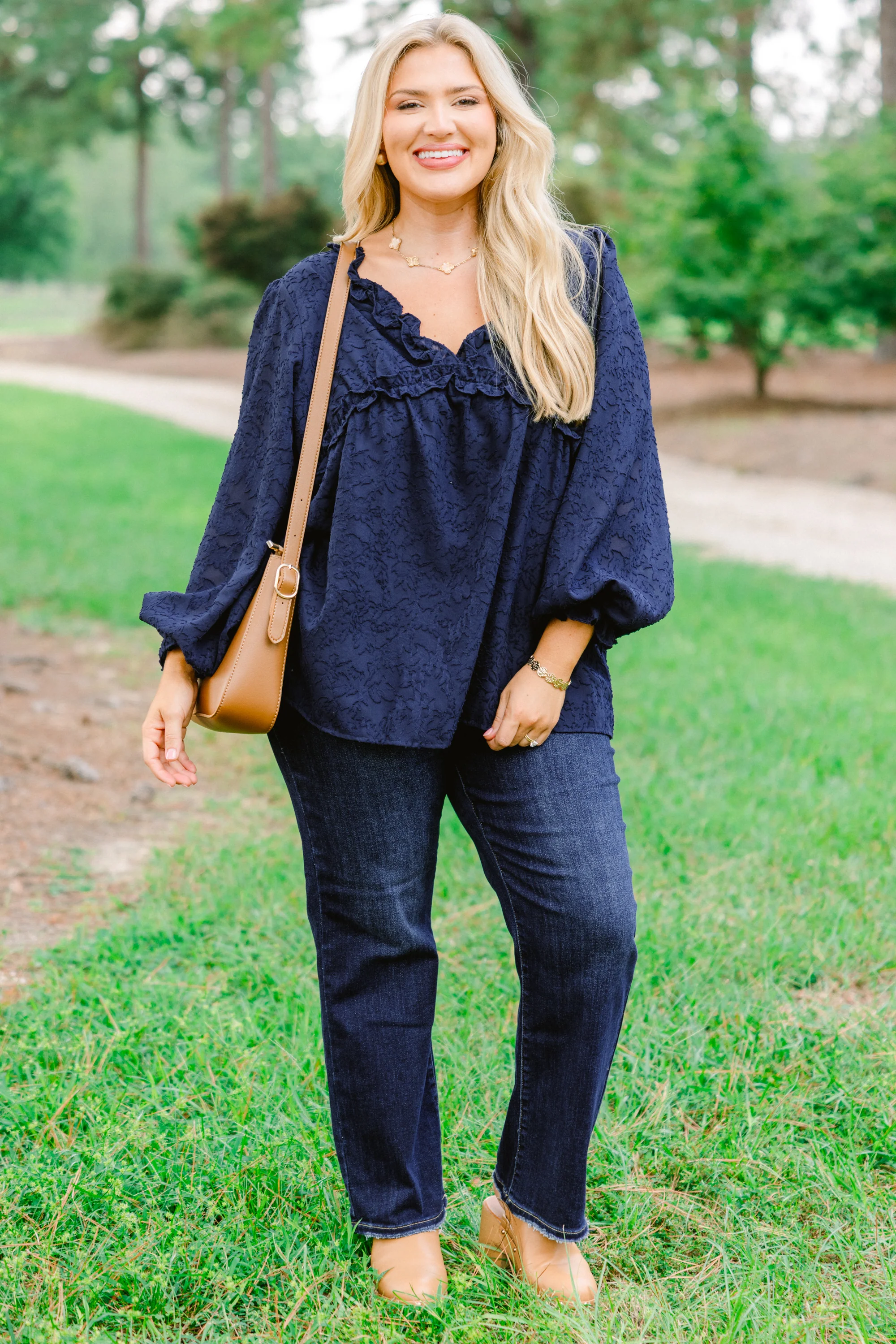 Sparkling Sunlight Top, Navy - Weilaico