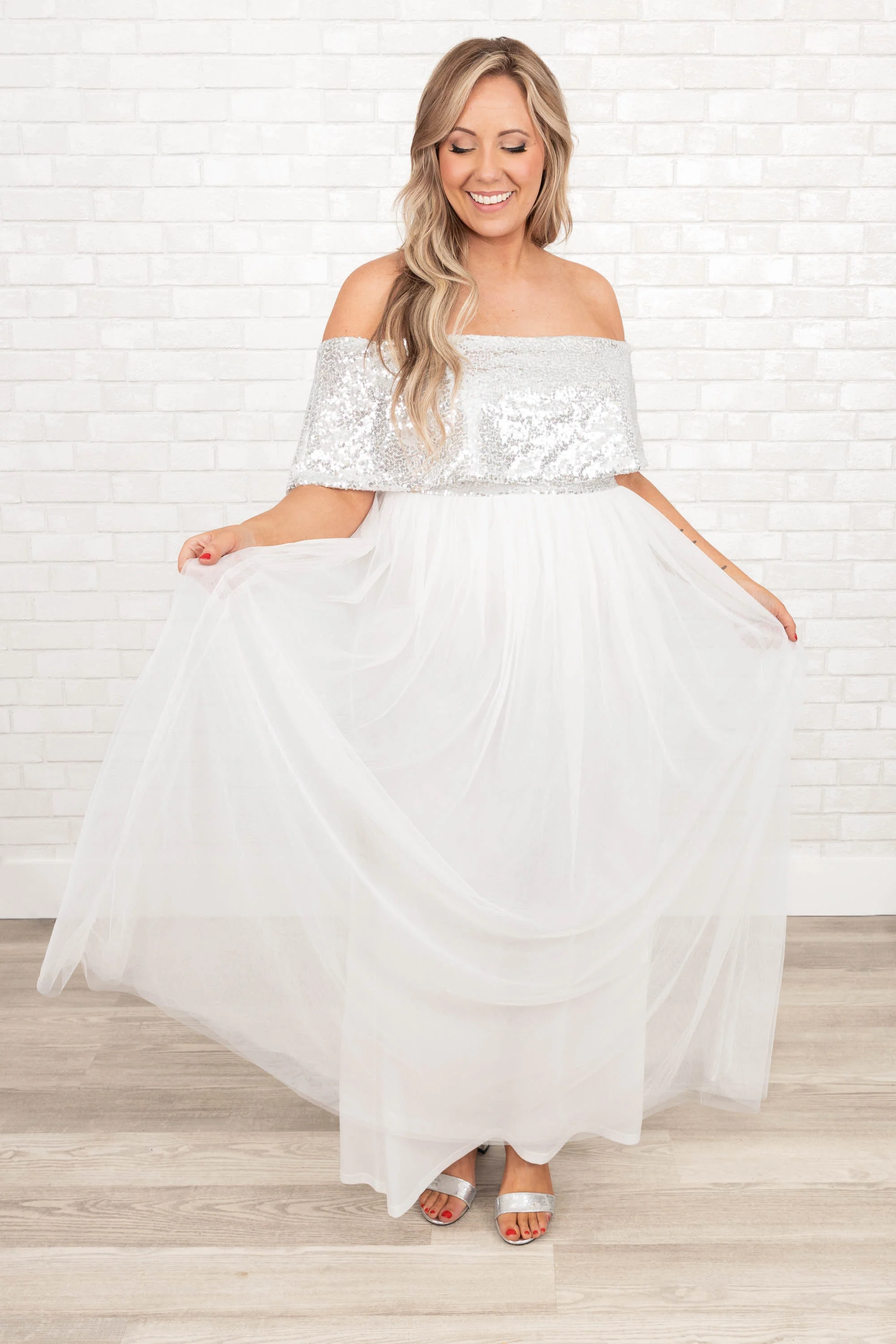 Posh Outlook Maxi Dress, Silver - Weilaico