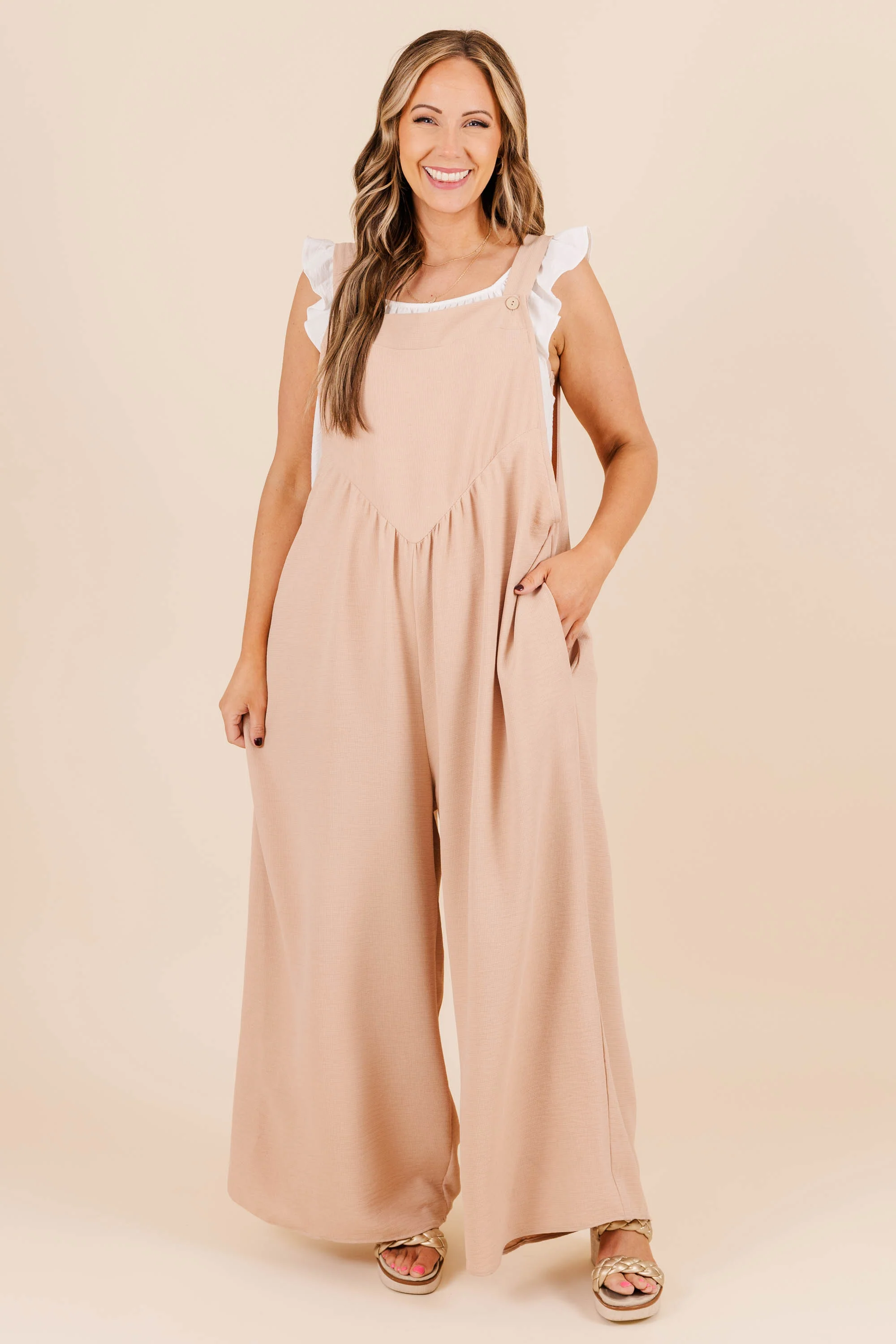 Only Clear Skies Jumpsuit, Taupe - Weilaico