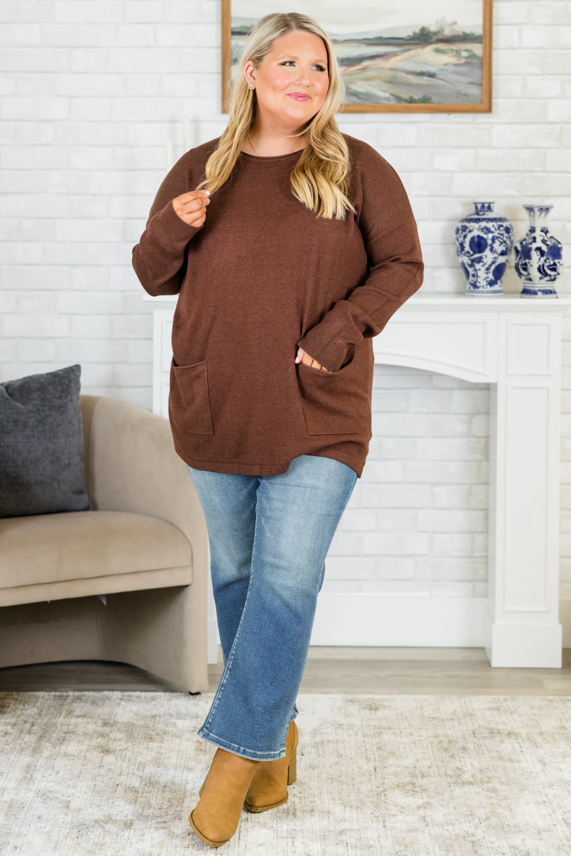 Fall into Fashion Sweater, Heather Mahogany - Weilaico